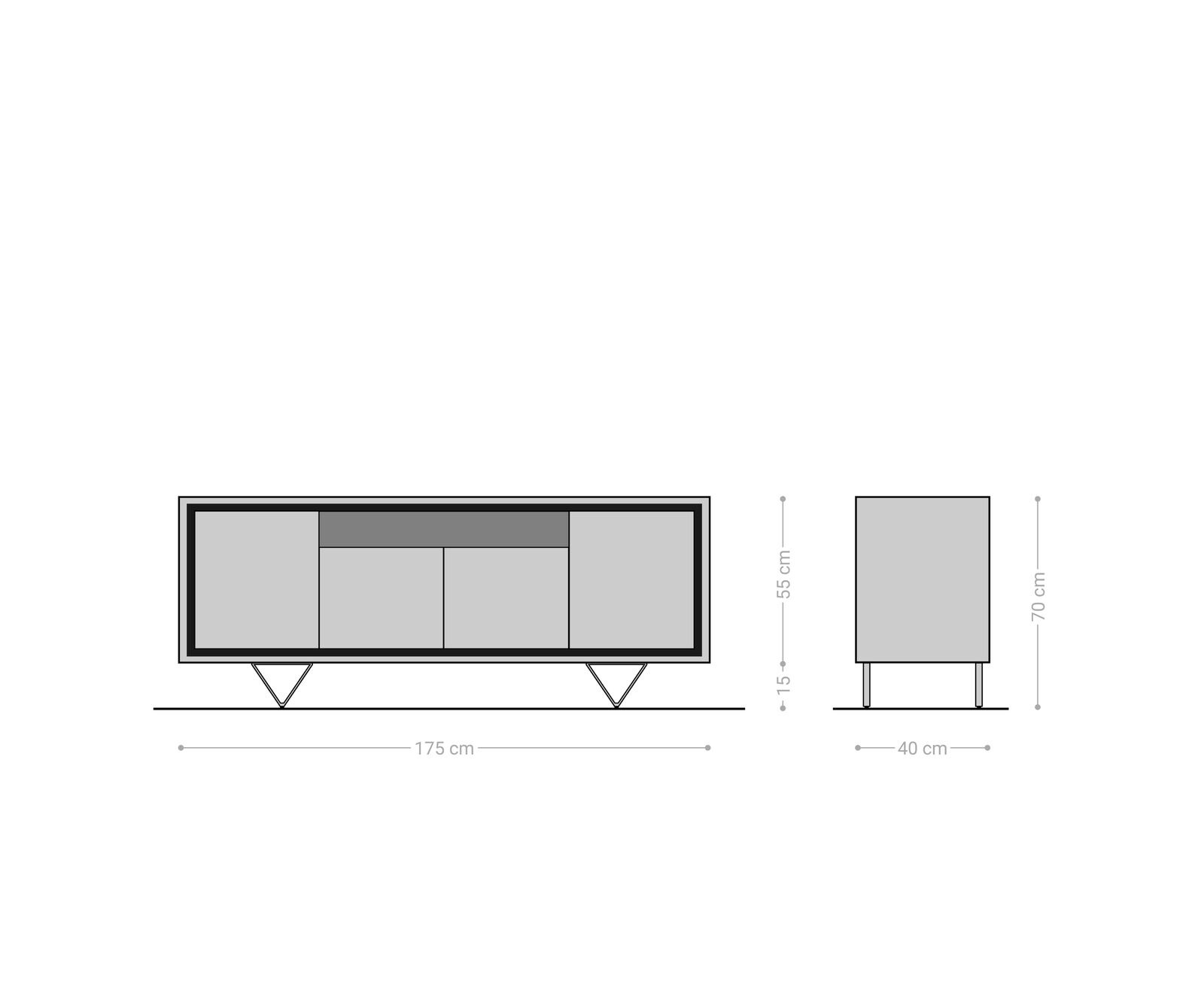 Sideboard Stonegrace 175 cm Akazie Natur 4 Türen 1 Fach Steinfurnier V-Fuß 6