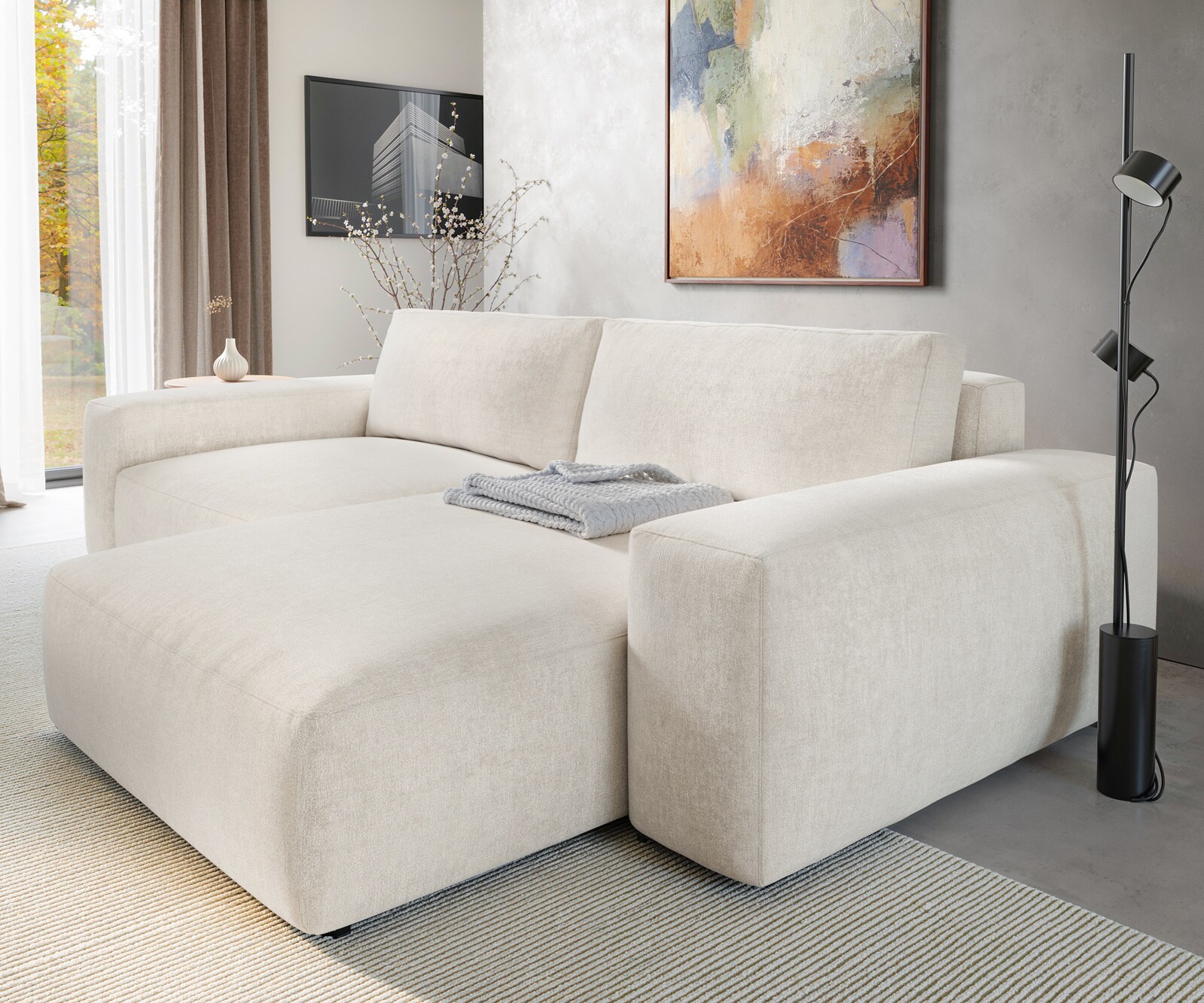 Ecksofa Lanzo XL 270x180 cm Strukturstoff Soft Beige Recamiere variabel 4
