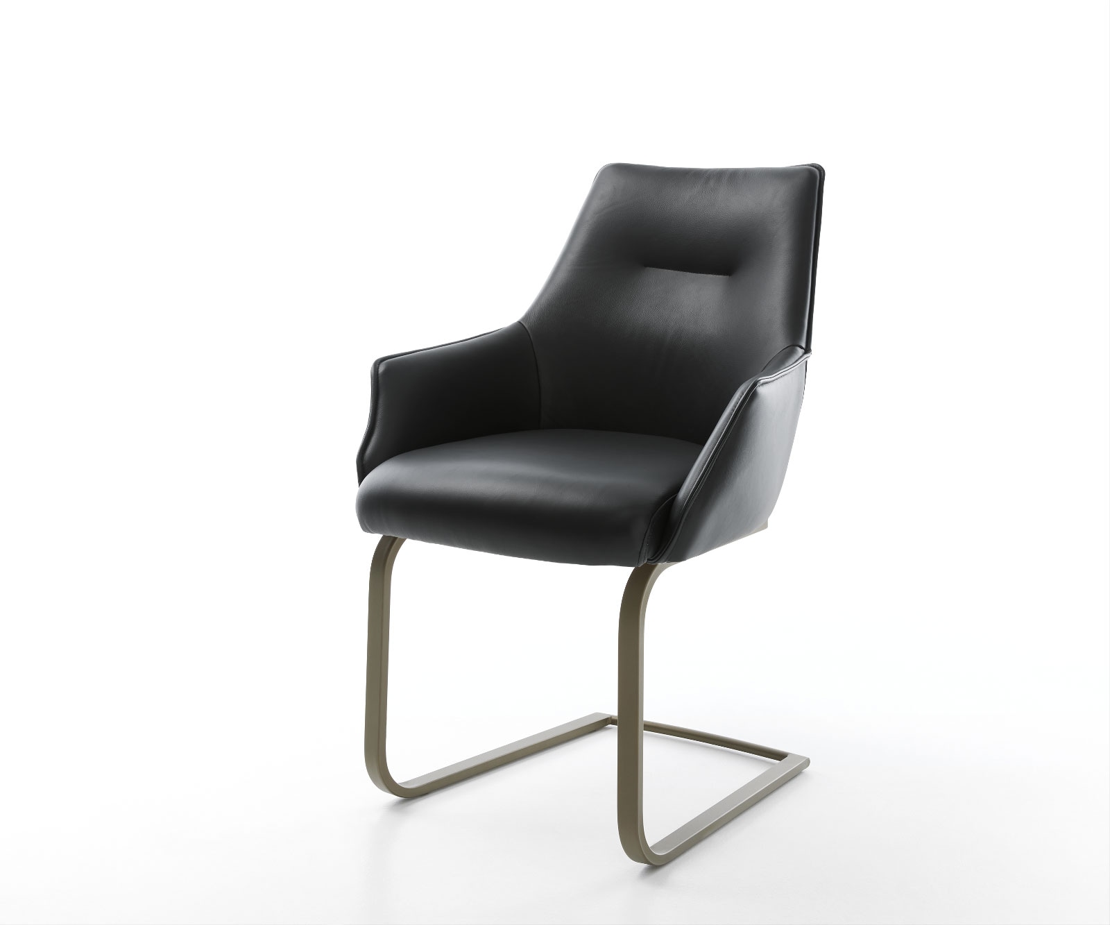 Freischwinger Alja-Flex mit Armlehnen Echt-Leder Schwarz Freischwinger flach Effektfinish Titan Taschenfederkern