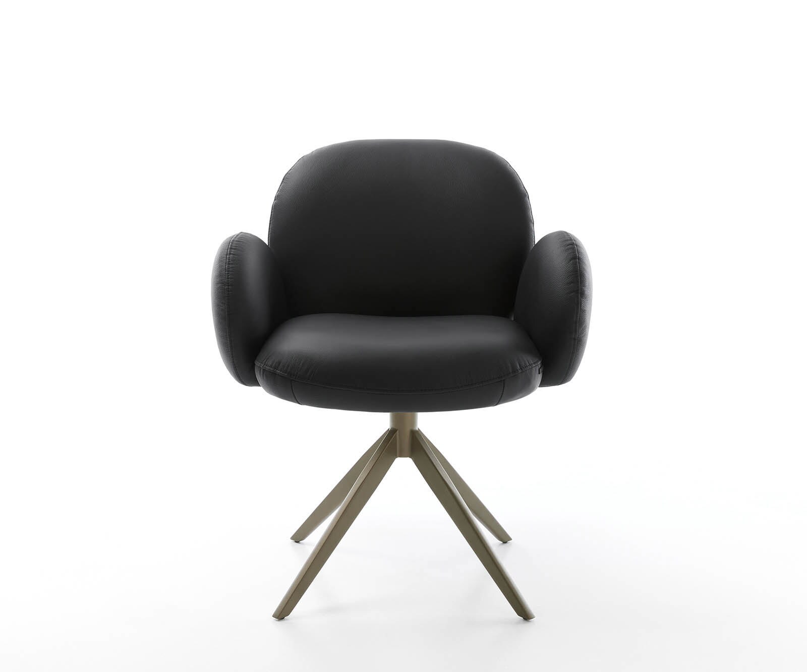 Drehstuhl Nube-Flex mit Armlehnen Echt-Leder Schwarz Kreuzgestell breit Effektfinish Titan 360° drehbar Taschenfederkern 1