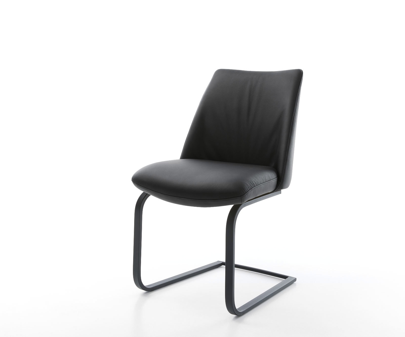 Delife Freischwinger Elso-Flex Echt-Leder Schwarz Freischwinger Flach Schwarz Taschenfederkern
