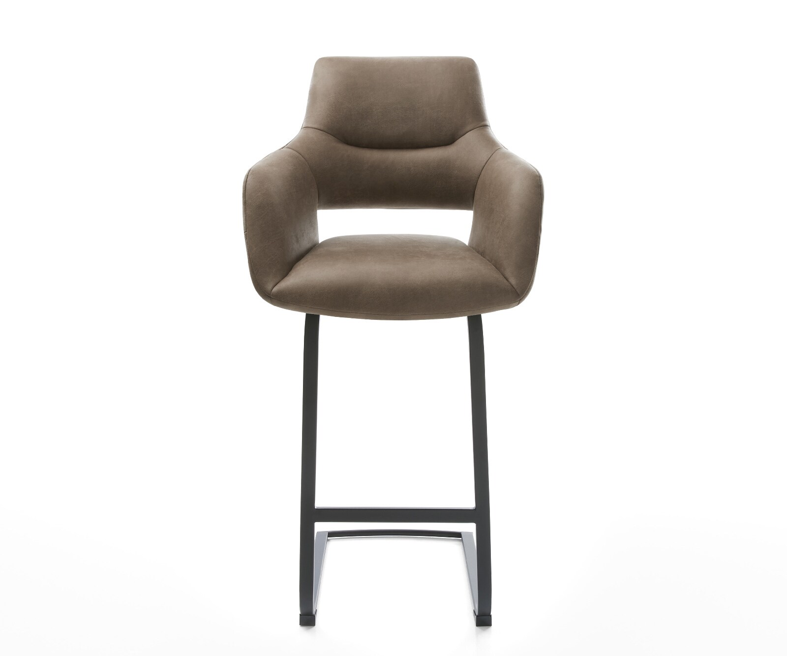 Barstuhl Yago-Flex Mikrofaser Taupe Vintage Freischwinger Flach Metall Schwarz Taschenfederkern 2
