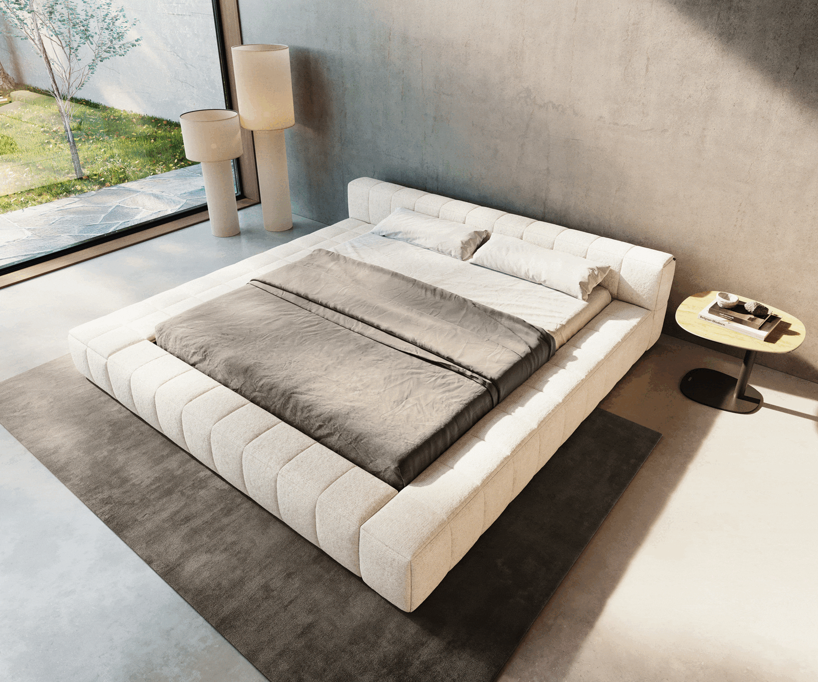 Polsterbettgestell Espazio 180x200 cm Bouclé Soft Beige mit Stauraum 1