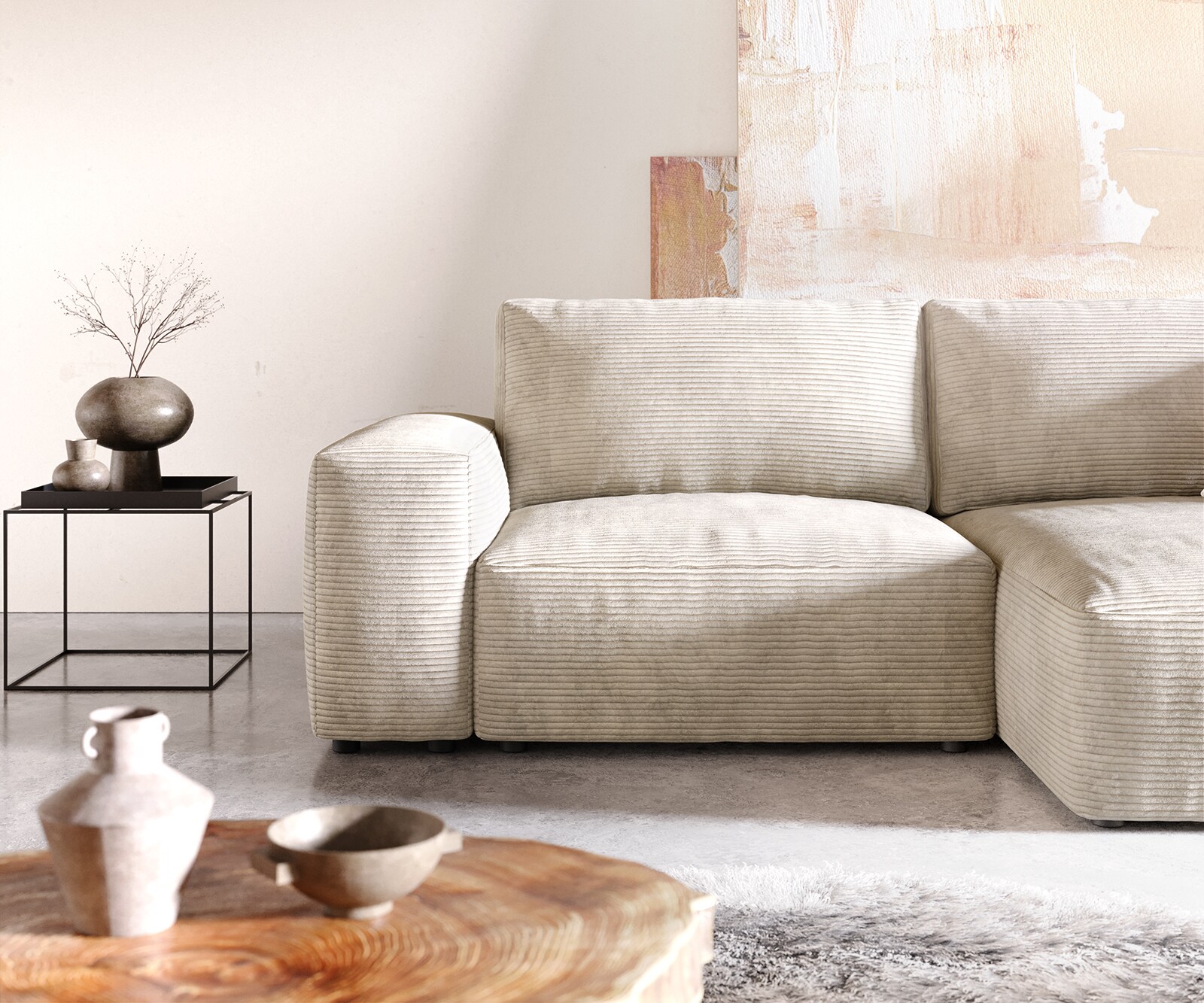 Ecksofa Lanzo 230x155 cm Cord Beige Recamiere variabel 4