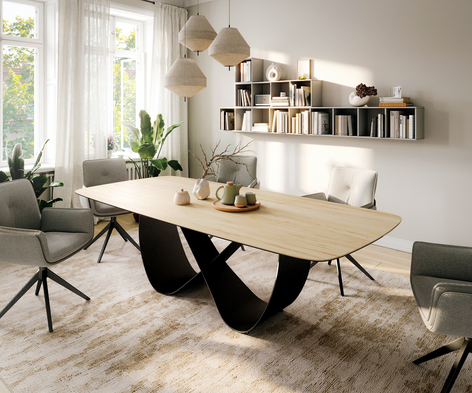 Esstisch Edge Boot 260x120 cm Keramik Laminam® Sabbia Eichefarbig Infinity Metall Schwarz 1