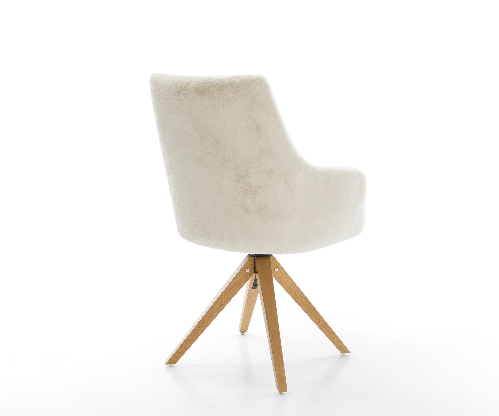 Drehstuhl Alja-Flex mit Armlehnen Plüsch Creme-Weiß Holzgestell kantig Natur 180° drehbar Taschenfederkern 5