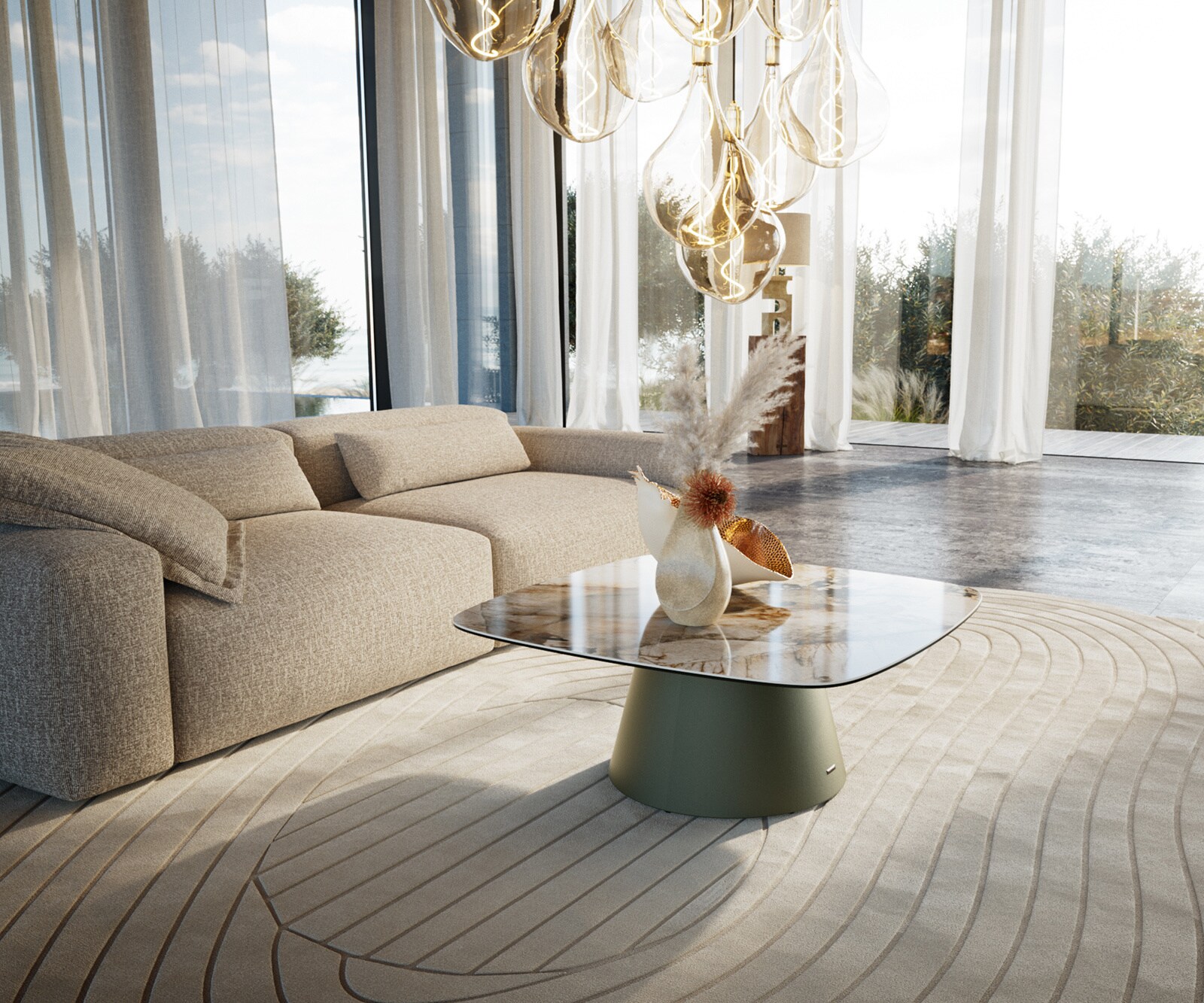 Couchtisch Edge Boot 90x90 cm Keramik Patagonia Poliert Borna Effektfinish Titan 6