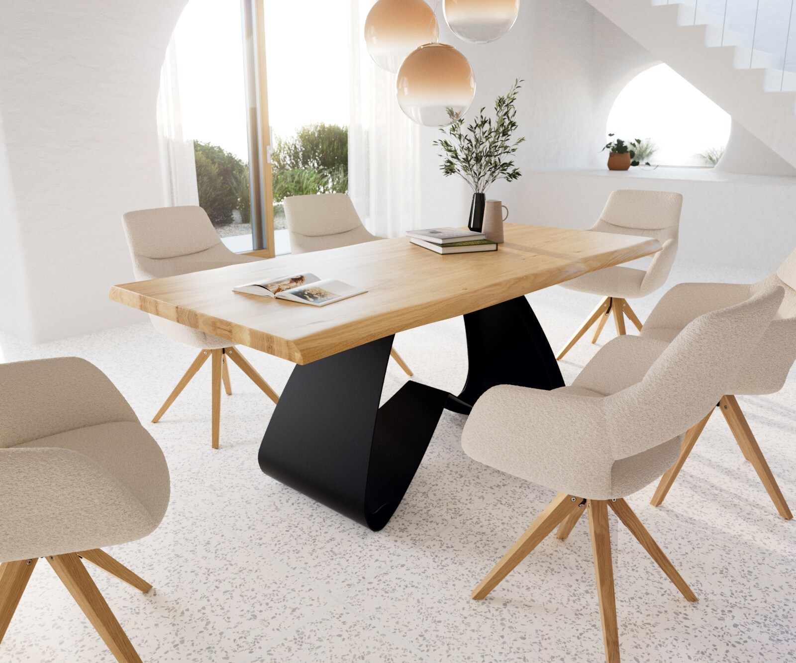 Esstisch Edge 200x100 Eiche Natur W-Gestell Metall Schwarz Live-Edge 4