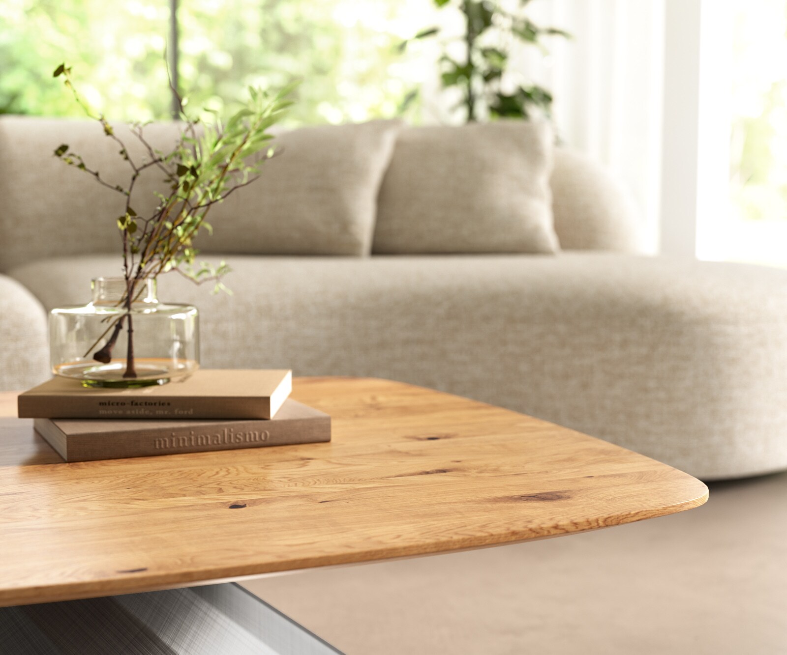 Couchtisch Edge Boot 90x90 cm Eiche Natur Schweizer Kante Parabi Metallic Silber 4