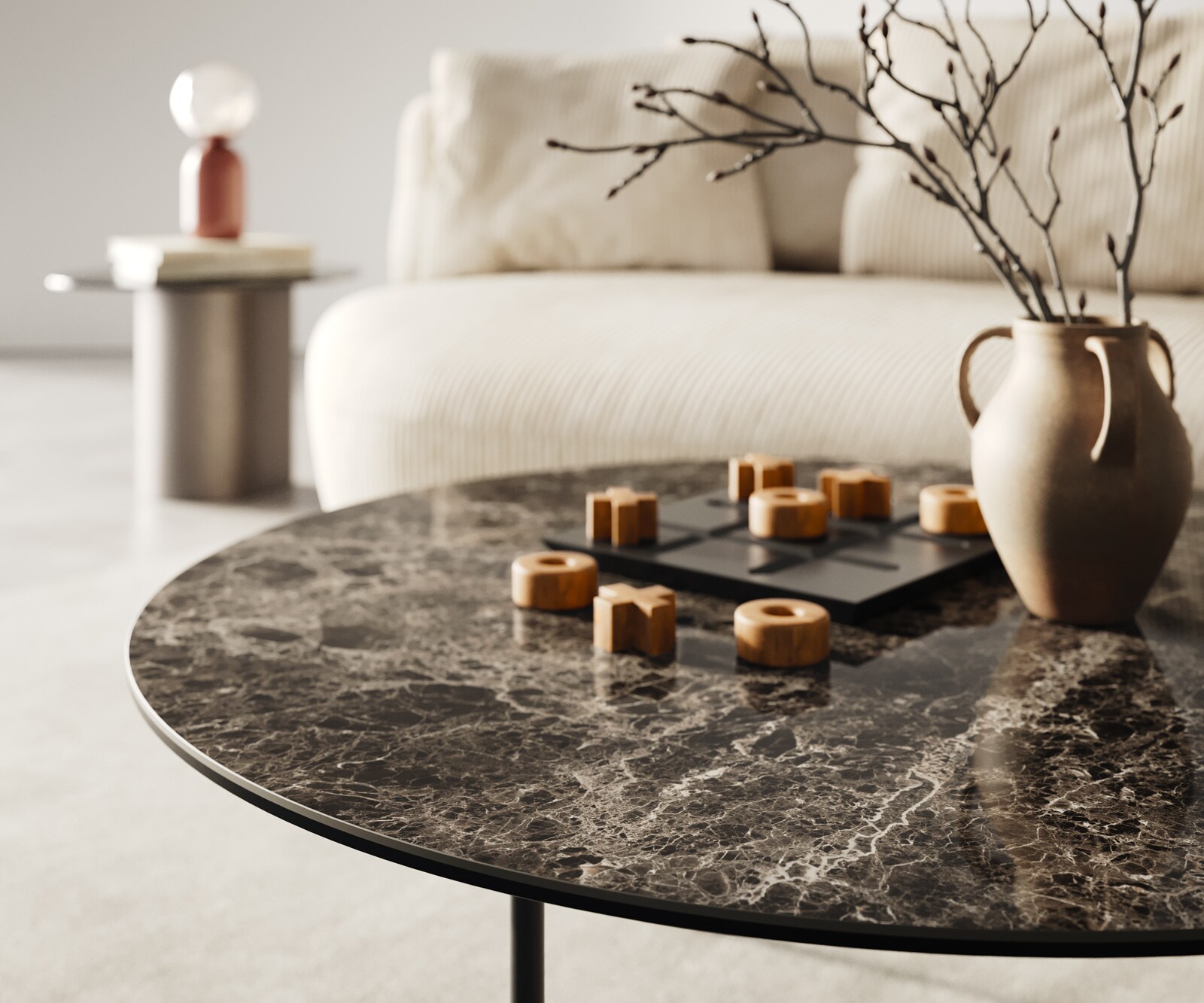 Couchtisch Edge Rund 90x90 cm Keramik Emperador Extra Lucidato Dunkelbraun Trive Metall Schwarz 6