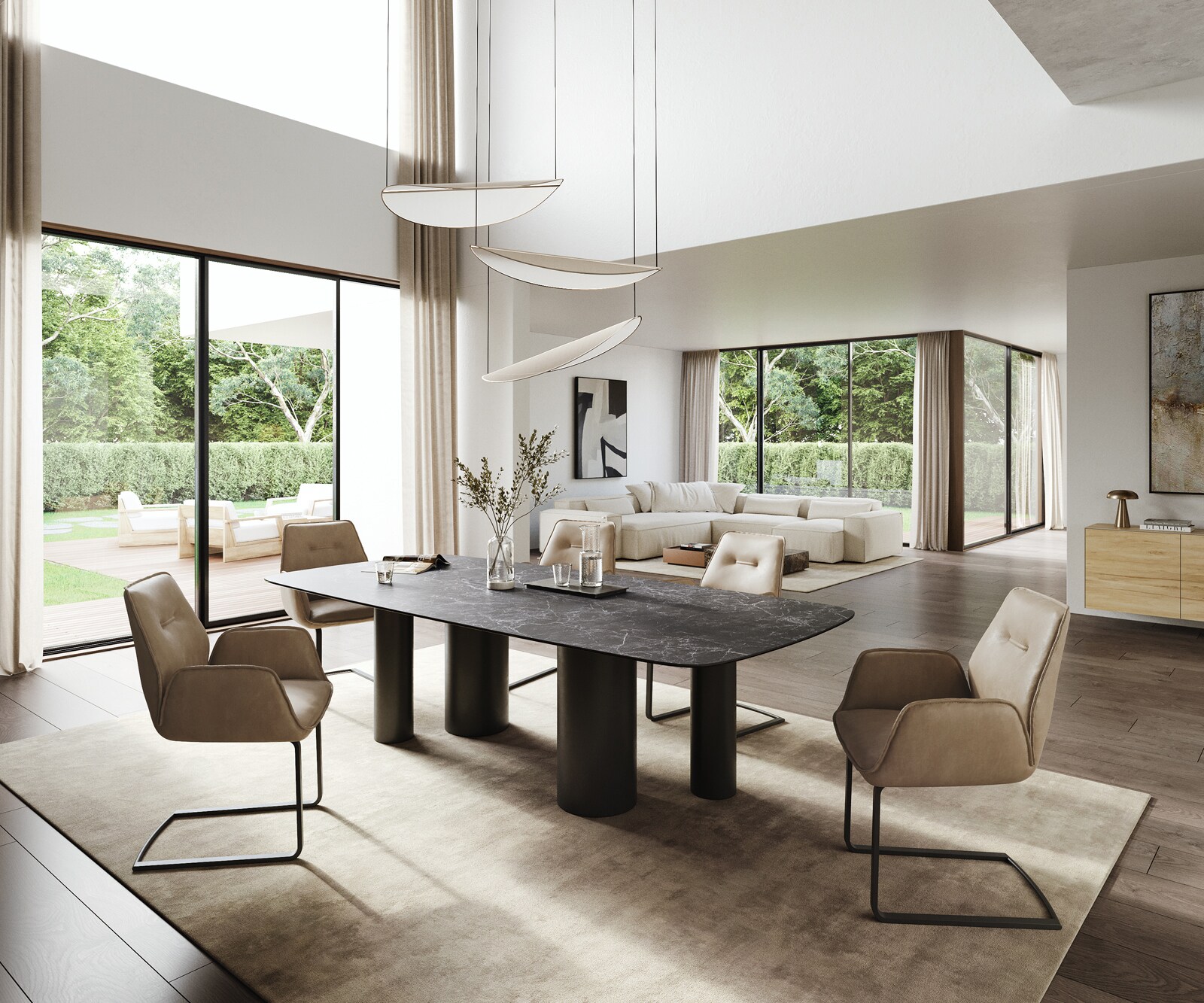 Esstisch Edge Boot 260x120 cm Keramik Laminam® Nero Greco Anthrazit Pilier Metall Schwarz 6