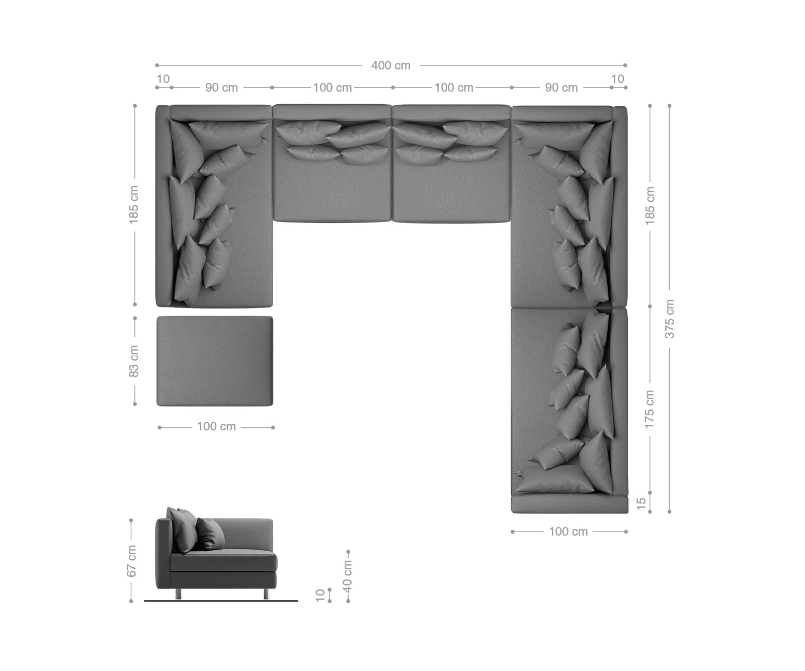 Wohnlandschaft Clovis XXL Schwarz Modular Hocker Ottomane Rechts 7