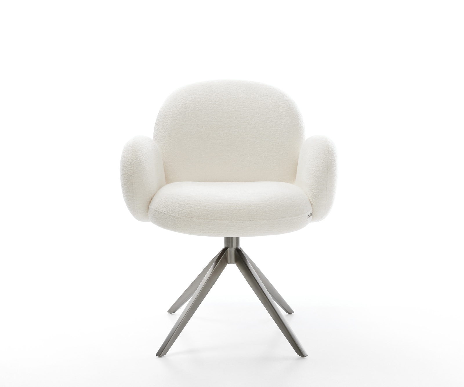 Drehstuhl Nube-Flex mit Armlehnen Bouclé Soft Beige Kreuzgestell breit Graphit 360° drehbar Wippfunktion Taschenfederkern 1