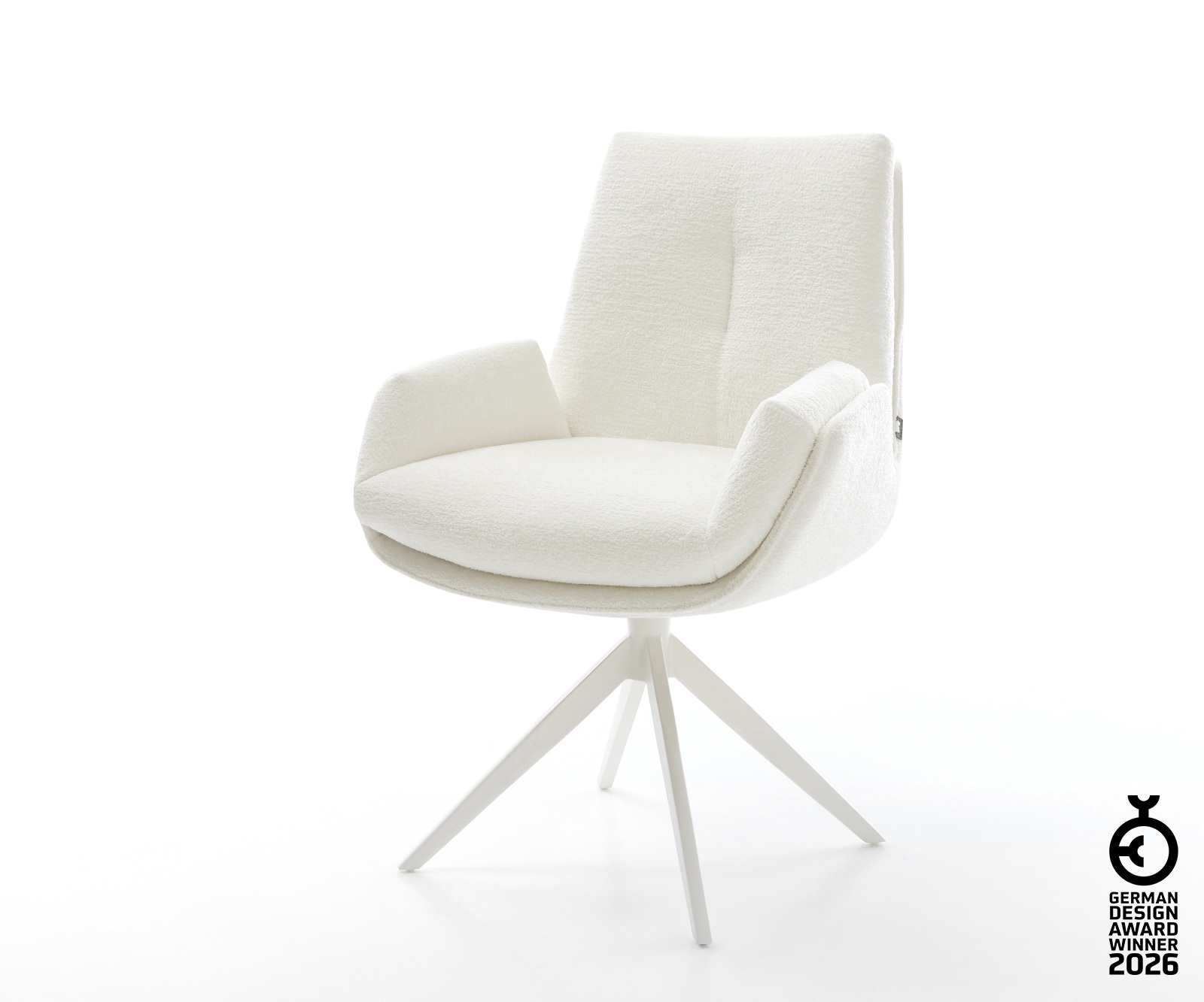 Drehstuhl Clea-Flex Bouclé Soft Beige Kreuzgestell breit Weiß 360° drehbar Wippfunktion