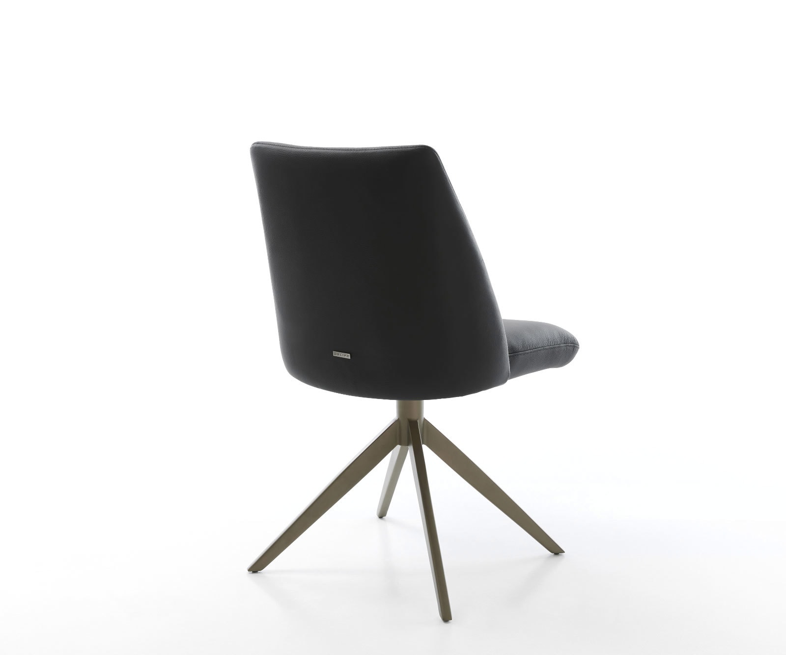 Drehstuhl Elso-Flex Echt-Leder Schwarz Kreuzgestell breit Effektfinish Titan 360° drehbar Wippfunktion Taschenfederkern 4