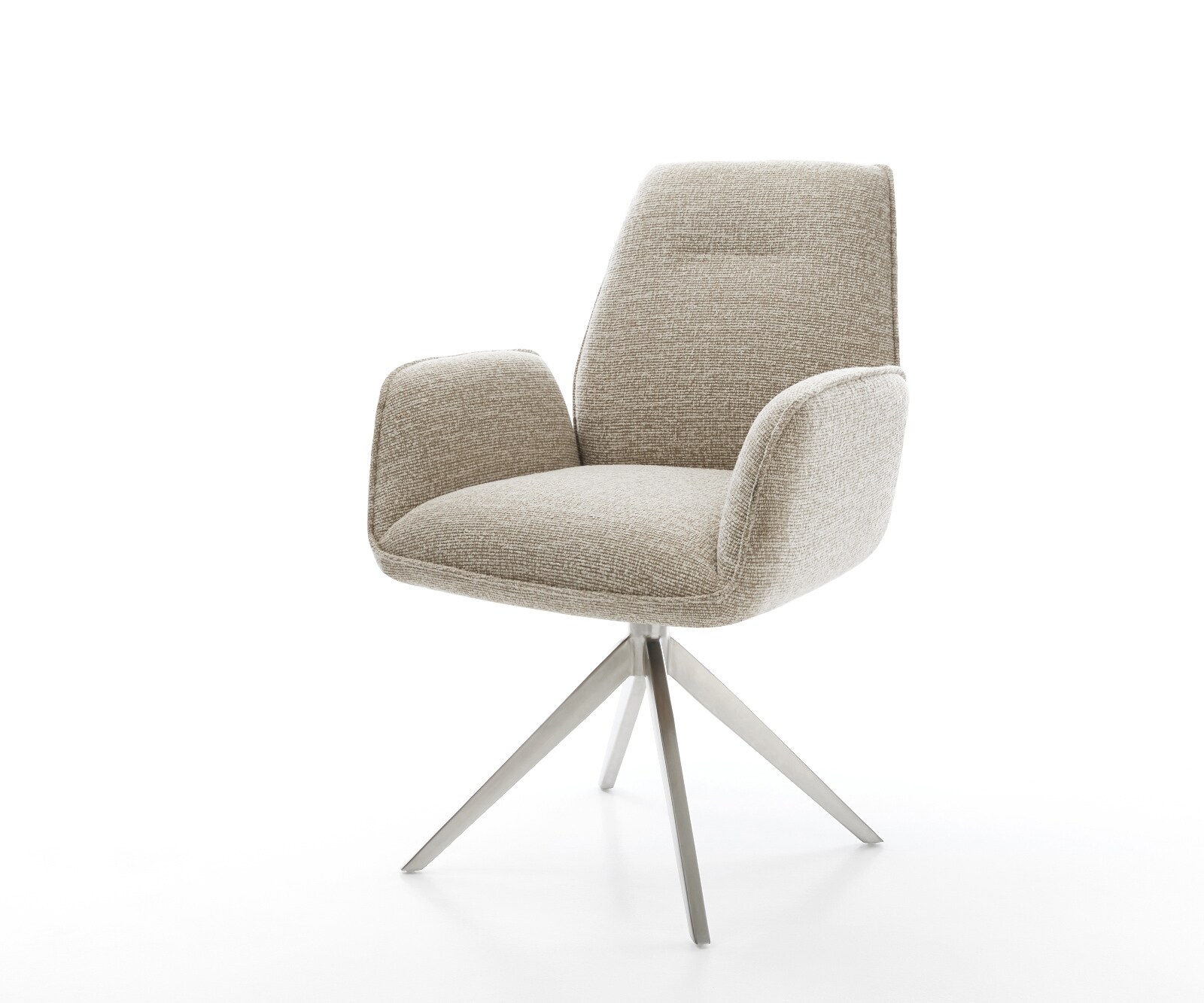 Chaise-pivotante Zoa-Flex tissu tissé doux beige pied croisé large acier inoxydable pivotement sur 360° fonction bascule ressorts ensachés