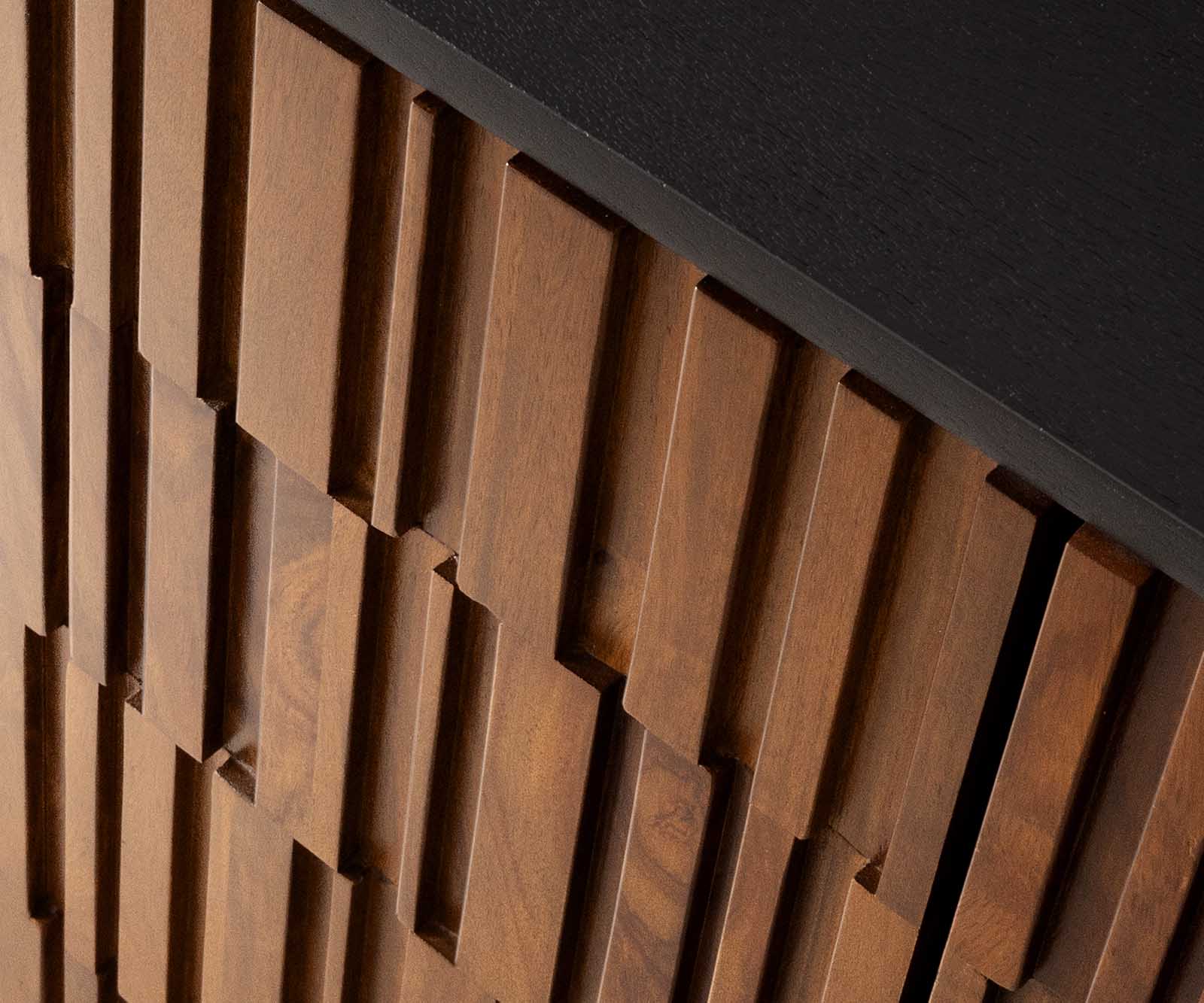 Lowboard Kallam 200 cm Sheesham Walnuß Mango Schwarz Metall Schwarz 4 Türen 2