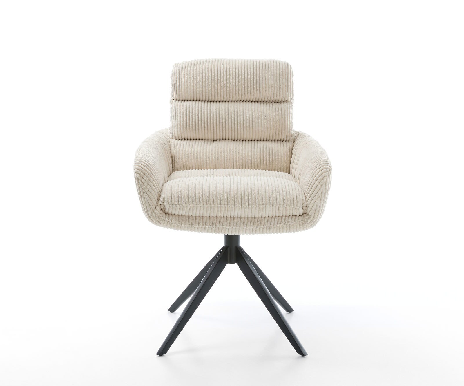 Esszimmerstuhl Abelia-Flex mit Armlehnen Cord Beige Kreuzgestell breit Schwarz 1