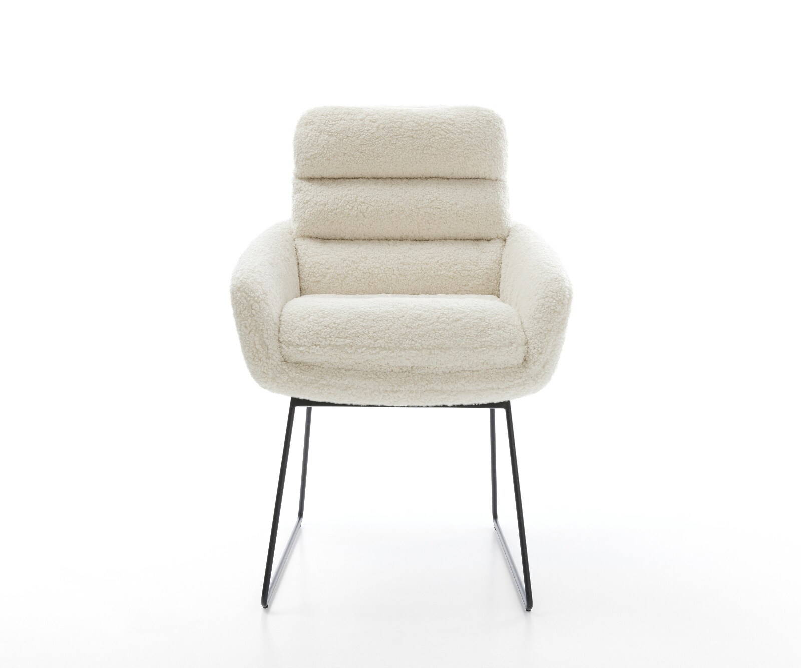 Esszimmerstuhl Abelia-Flex mit Armlehnen Teddystoff Beige Kufengestell Schwarz 2
