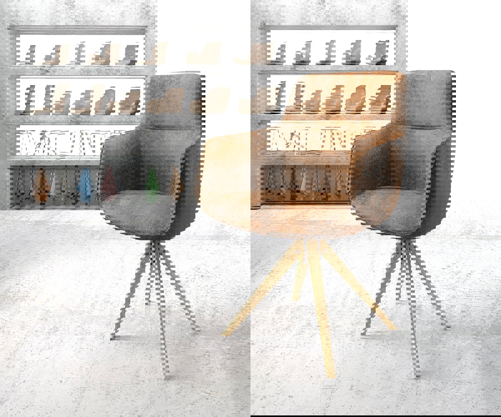 Drehstuhl Pejo-Flex Braun Antik Holzgestell kantig 180° drehbar günstig online kaufen