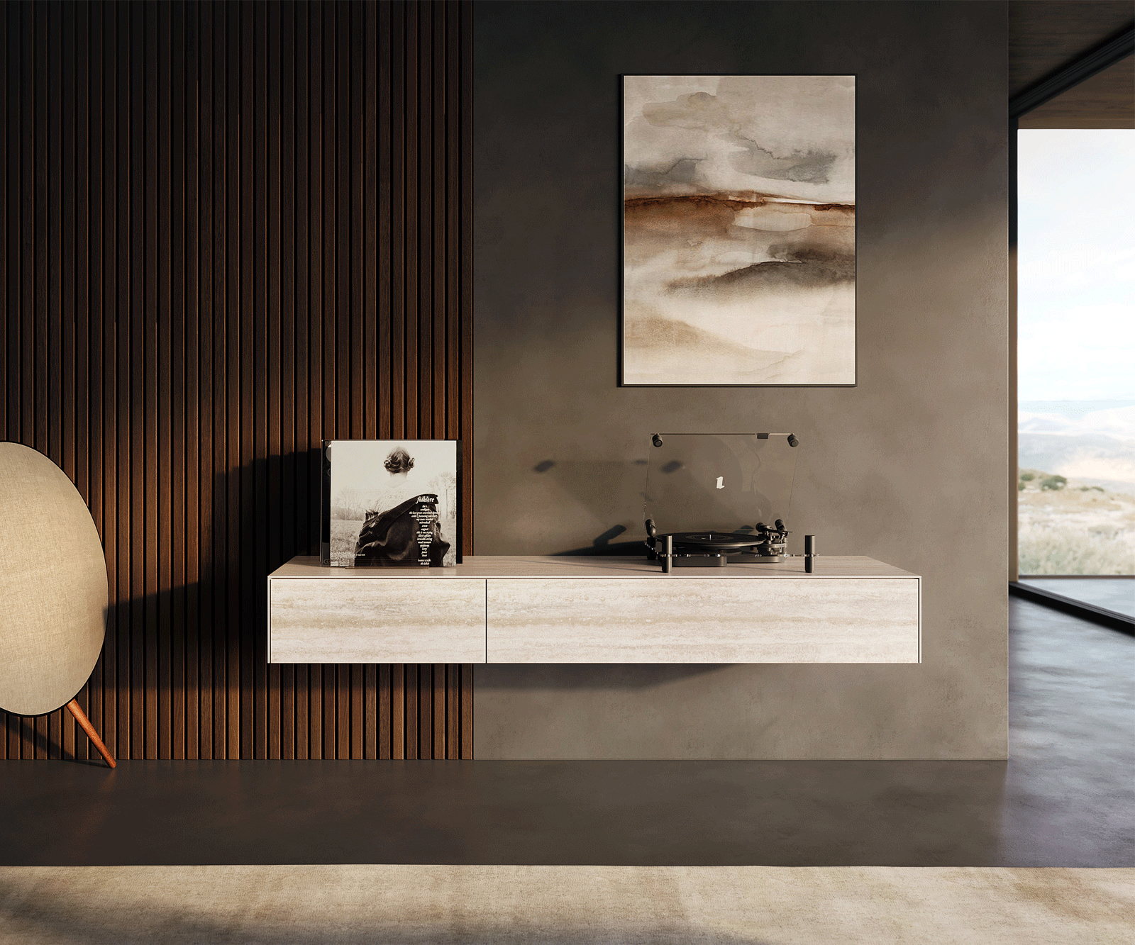 Lowboard Cuor 150 cm Keramik Laminam® Travertino Bianco Creme-Weiß 1 Klappe 1 Schubfach Schwebend 2