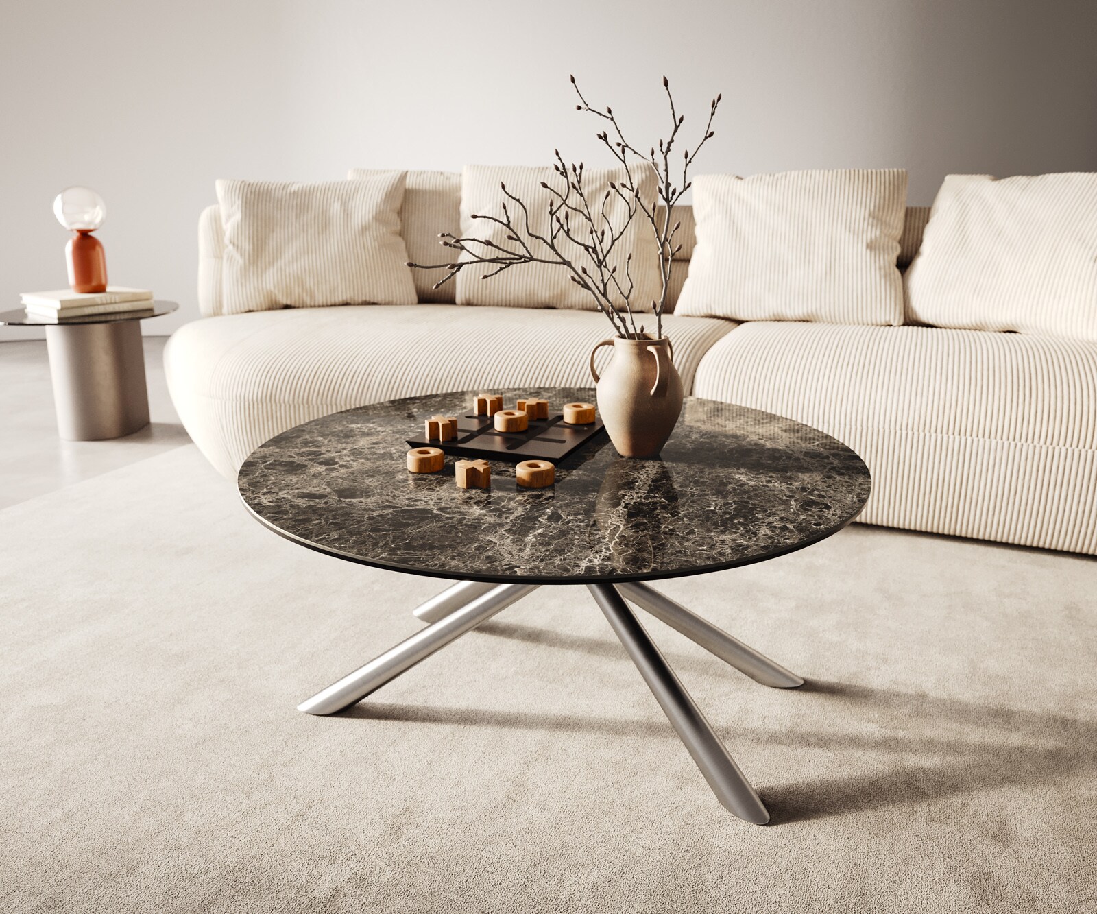 Couchtisch Edge Rund 90x90 cm Keramik Laminam® Emperador Extra Lucidato Dun günstig online kaufen