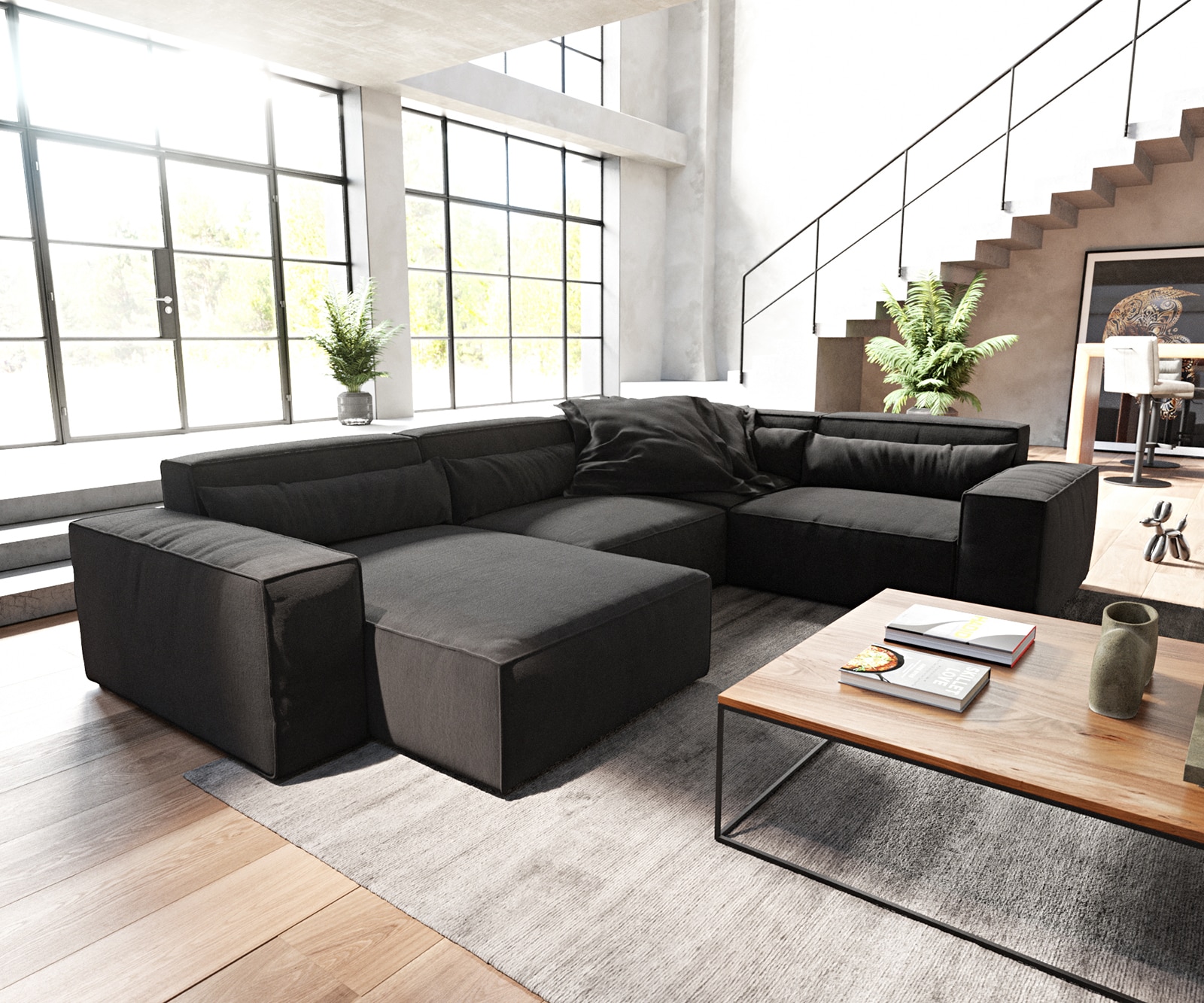 Wohnlandschaft Sirpio 300x200 cm Mikrofaser Schwarz Recamiere variabel günstig online kaufen