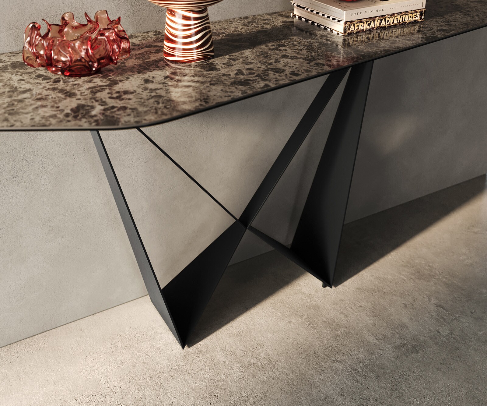 Konsolentisch Edge Polygonal 180x50 cm Keramik Emperador Extra Lucidato Dunkelbraun Spios Metall Schwarz 5