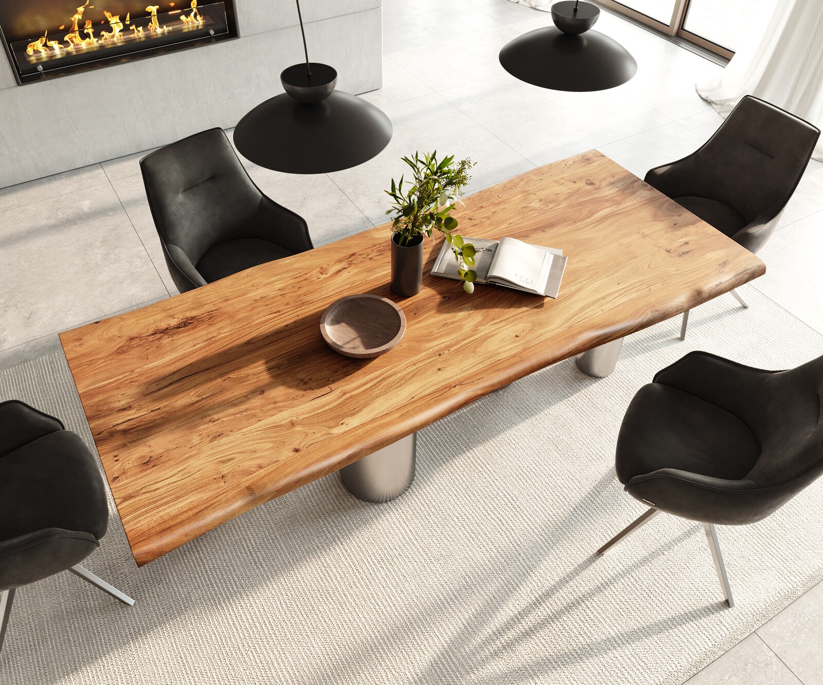 Esstisch Edge 240x100 Akazie Natur Pilier Edelstahl gebürstet Live-Edge 3