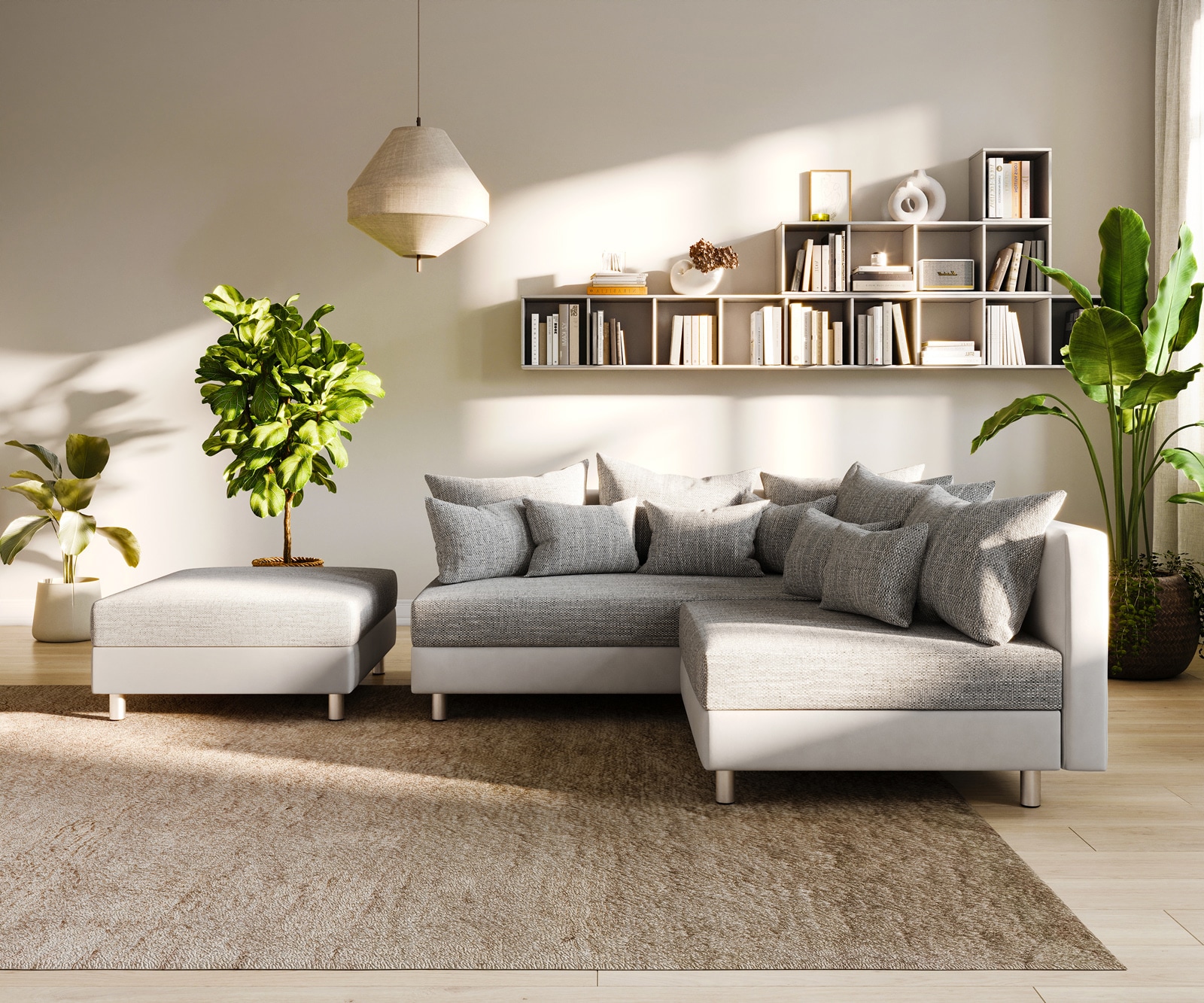 Ecksofa Clovis Weiss Hellgrau Modulsofa Hocker Ottomane Links 3