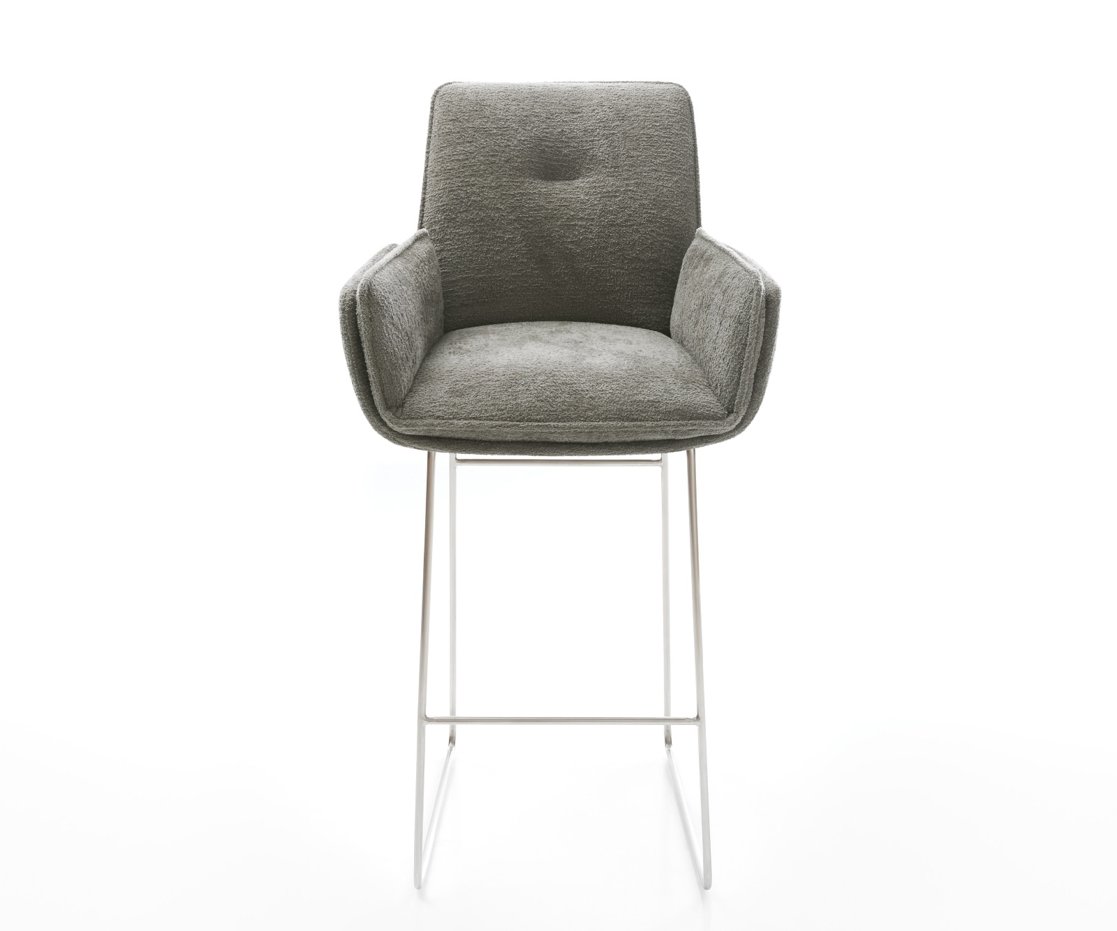 Barstuhl Nela-Flex Bouclé Soft Schlamm Kufengestell Edelstahl Silberfarben 2