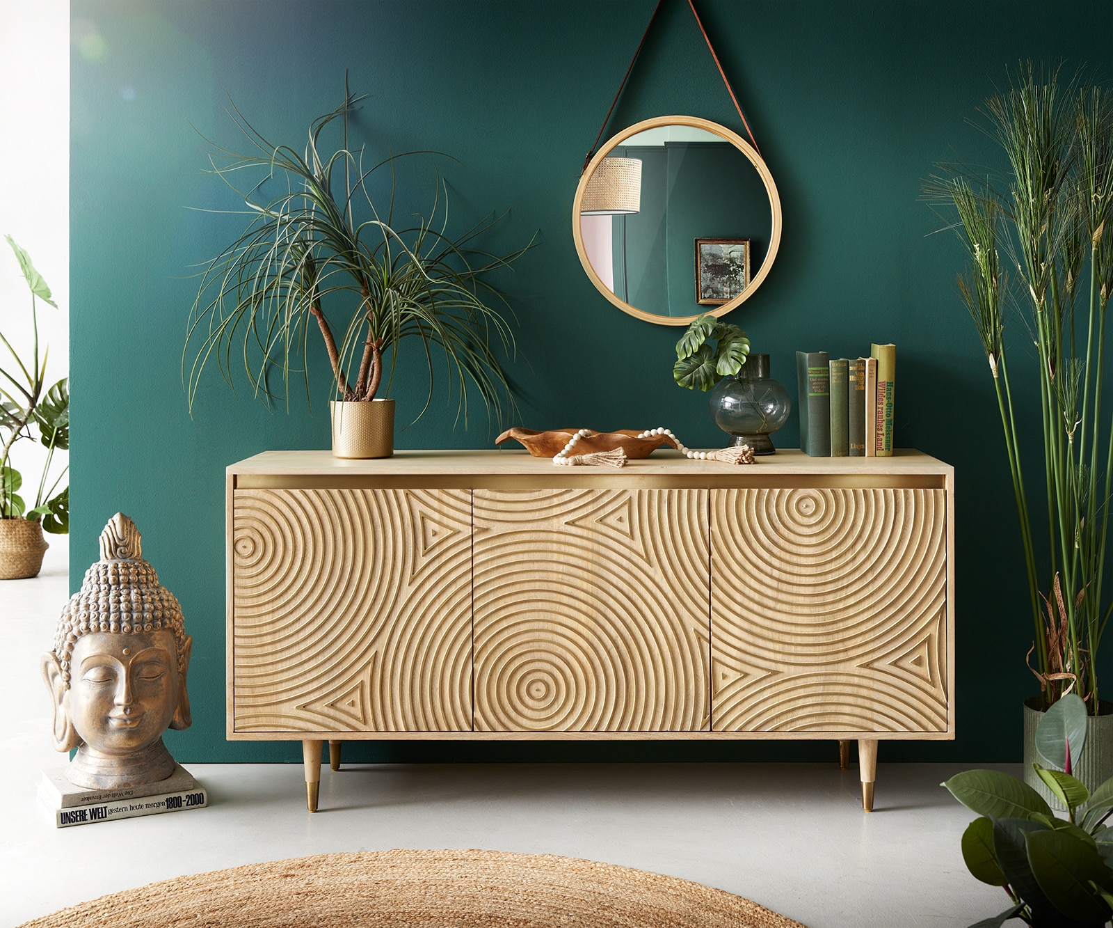 Kommode Budaya 150 cm Mango Natur 3 Türen Fuß rund 1 Kommode Budaya 150 cm Mango Natur 3 Türen Fuß rund 1