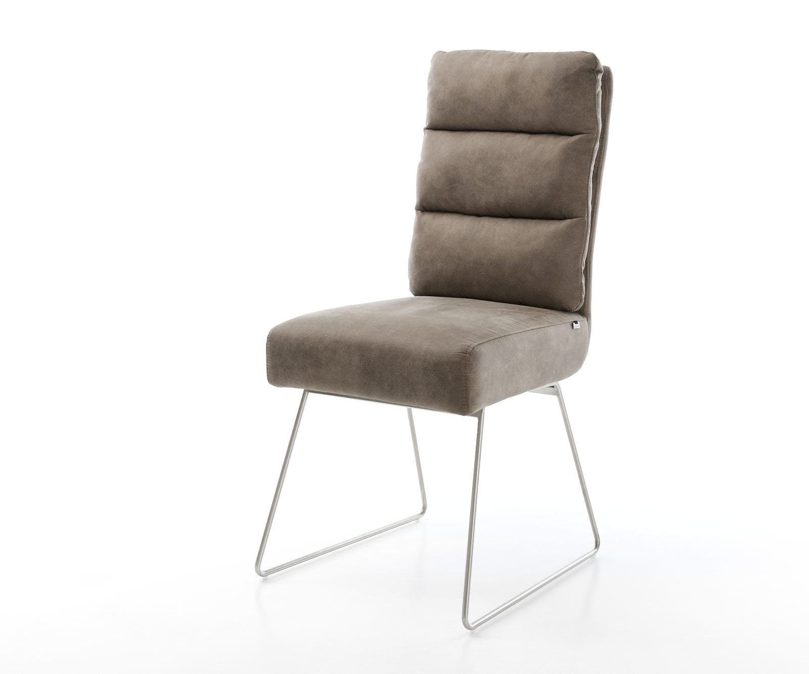 Esszimmerstuhl Pela-Flex Mikrofaser Taupe Vintage Kufengestell Edelstahl Taschenfederkern