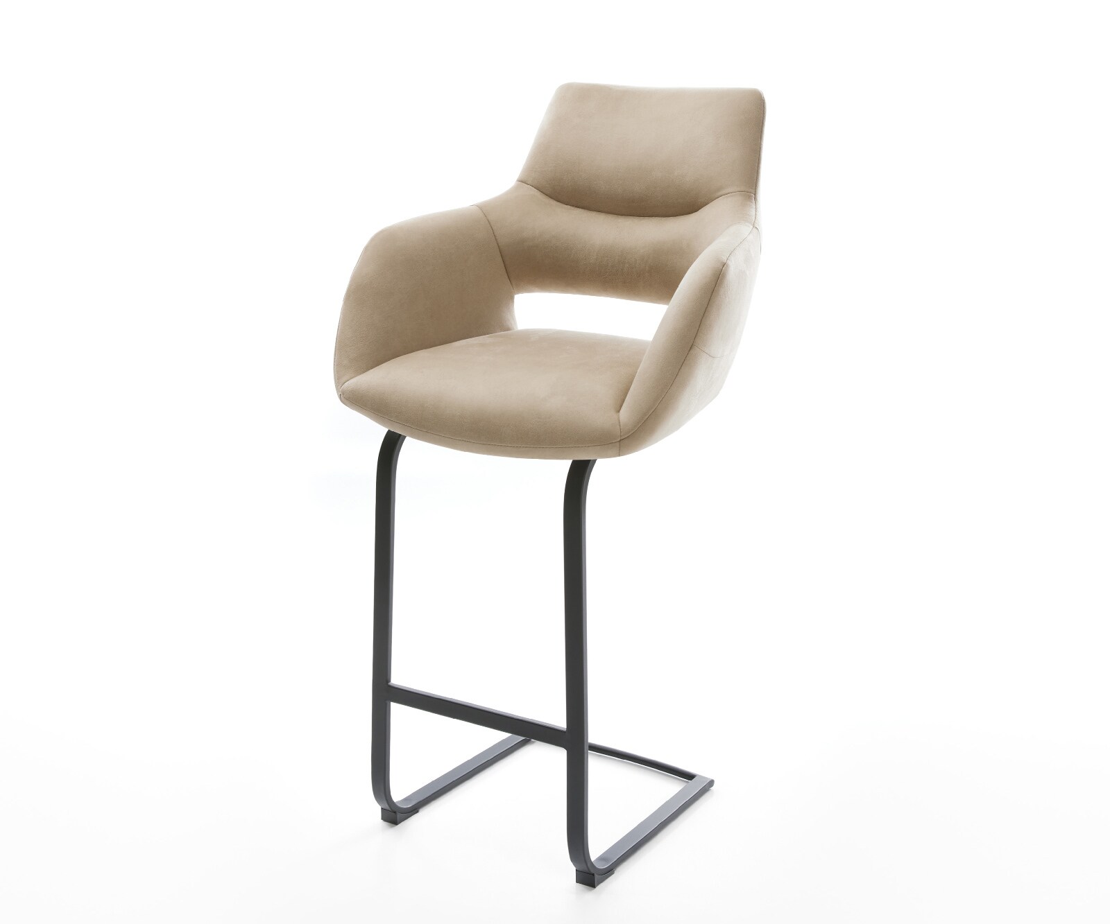 Barstuhl Yago-Flex Mikrofaser Beige Vintage Freischwinger Flach Metall Schwarz Taschenfederkern 1