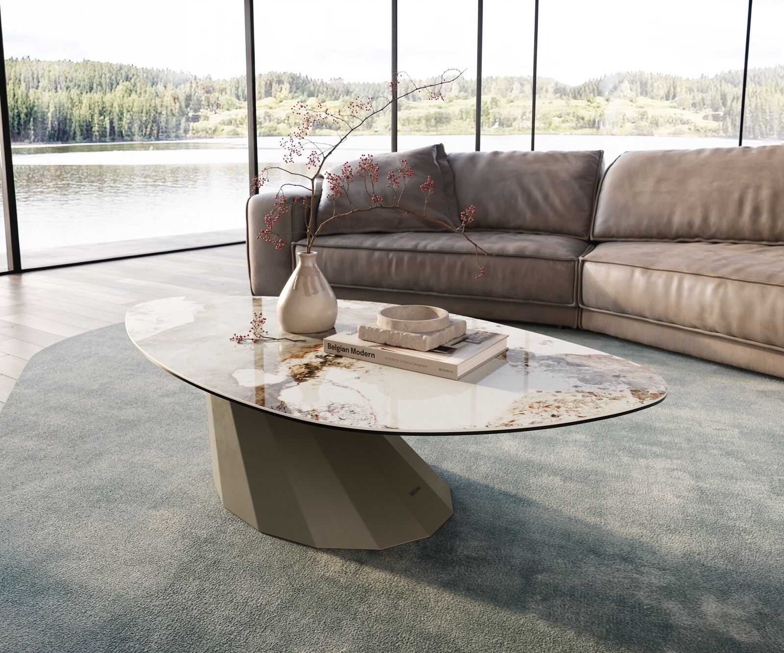Couchtisch Edge Organisch 140x76 cm Keramik Minas Melange Parabi Metall Effektfinish Titan 2