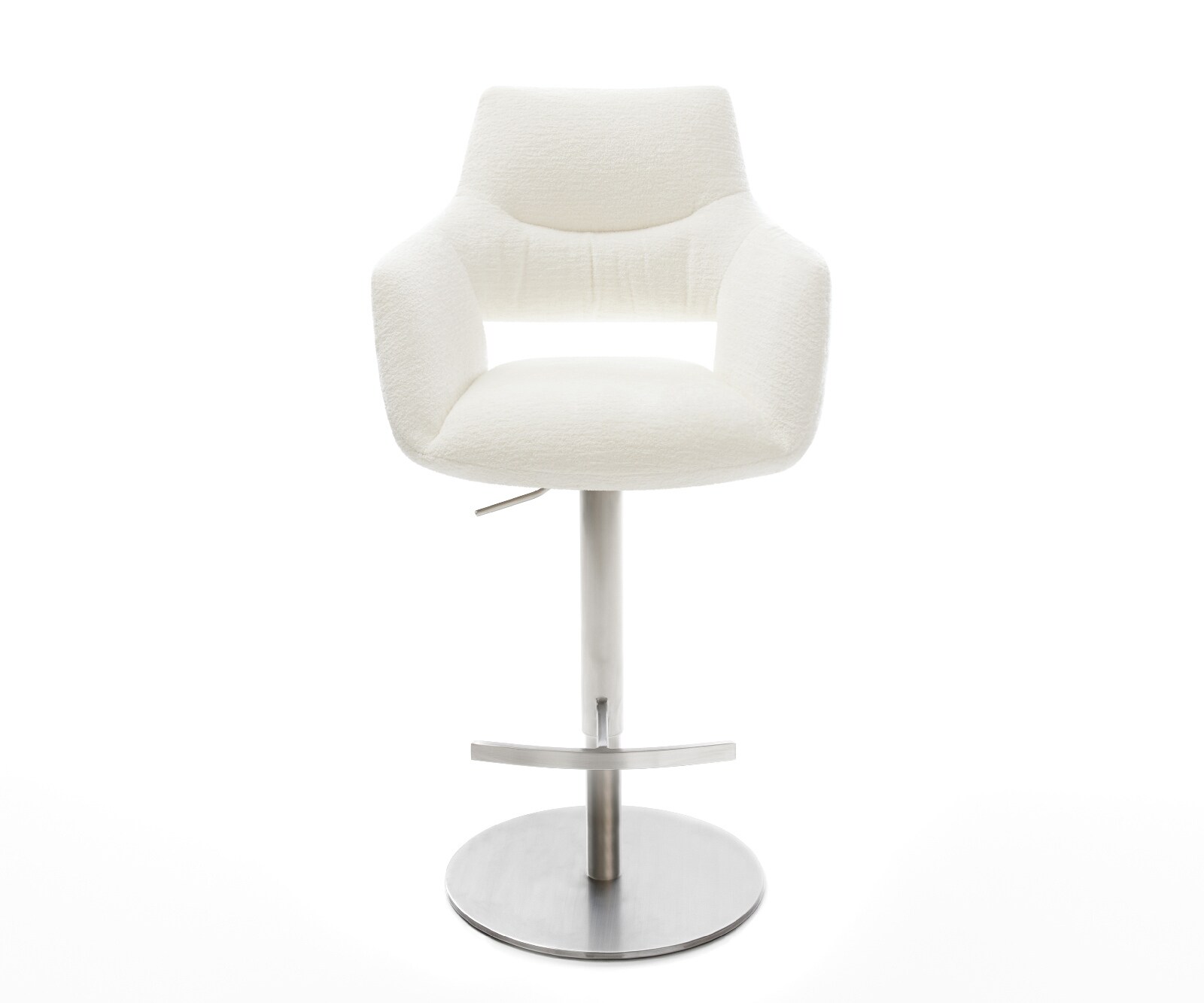 Barstuhl Yago-Flex Bouclé Soft Beige Drehfuß höhenverstellbar Edelstahl Silberfarben Taschenfederkern 1