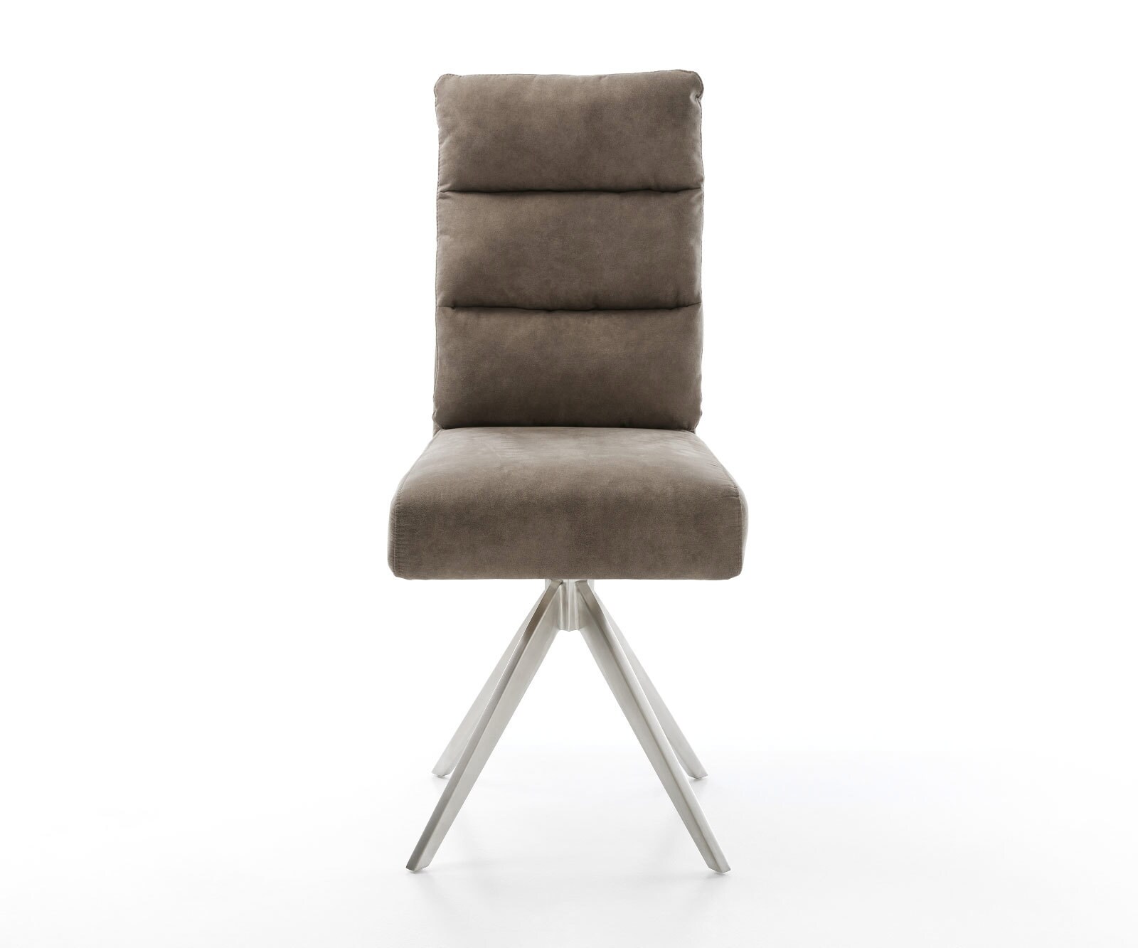Esszimmerstuhl Pela-Flex Mikrofaser Taupe Vintage Kreuzgestell kantig Edelstahl Taschenfederkern 1
