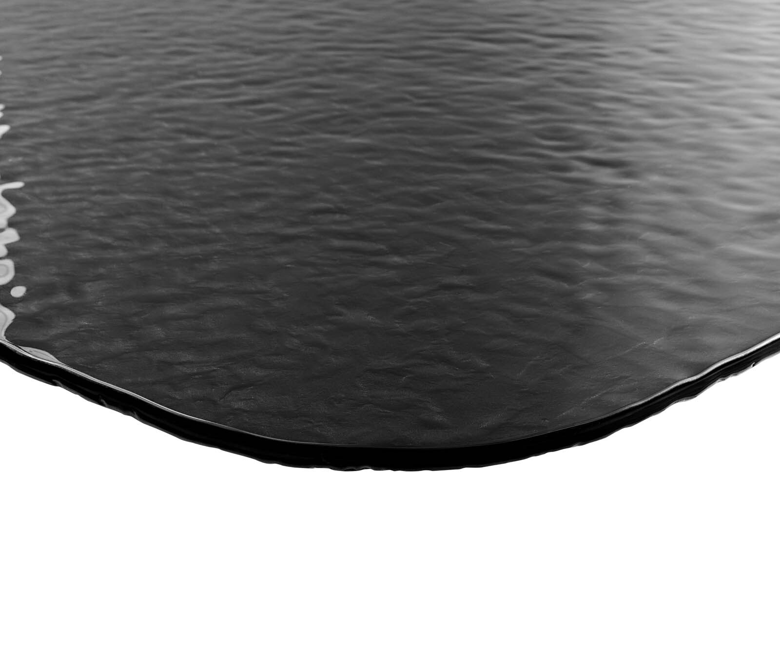 Esstisch Edge Boot 240x120 Reliefglas Rauchschwarz 3D-Design V-Gestell Flachstahl Schwarz 5