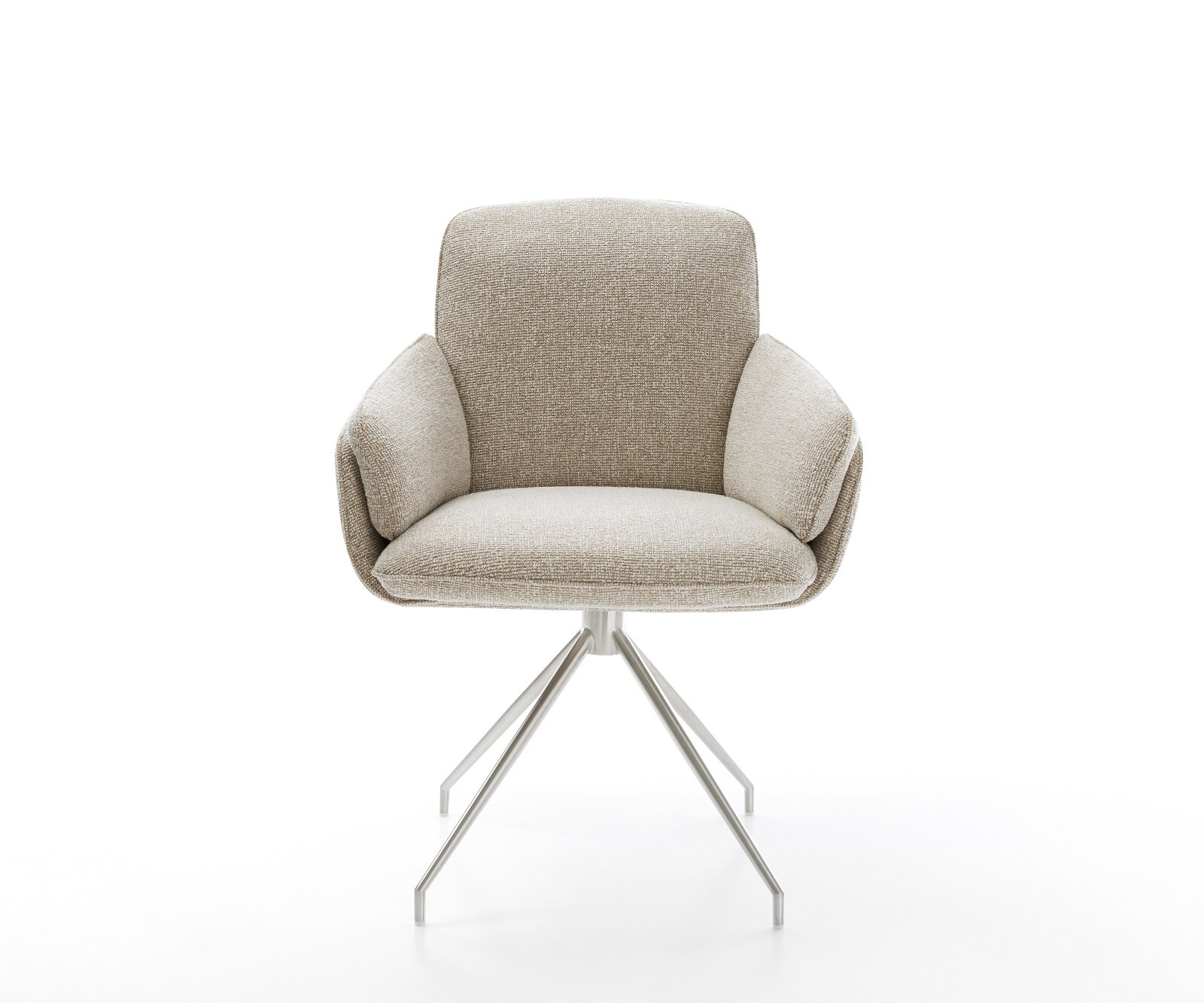 Esszimmerstuhl Luan-Flex mit Armlehnen Webstoff Soft Beige Kreuzgestell konisch Edelstahl 2