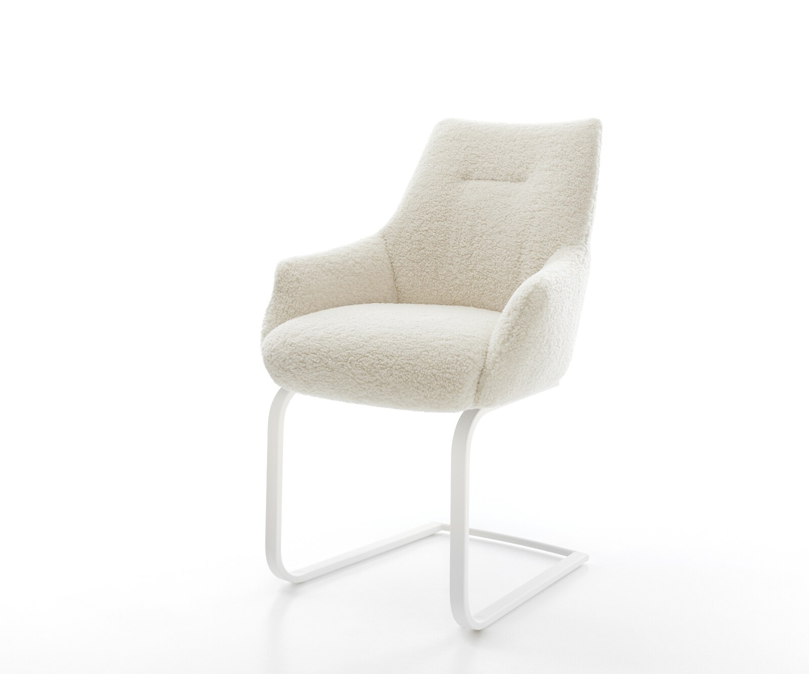 Freischwinger Alja-Flex mit Armlehnen Teddystoff Beige Freischwinger flach Weiß Taschenfederkern