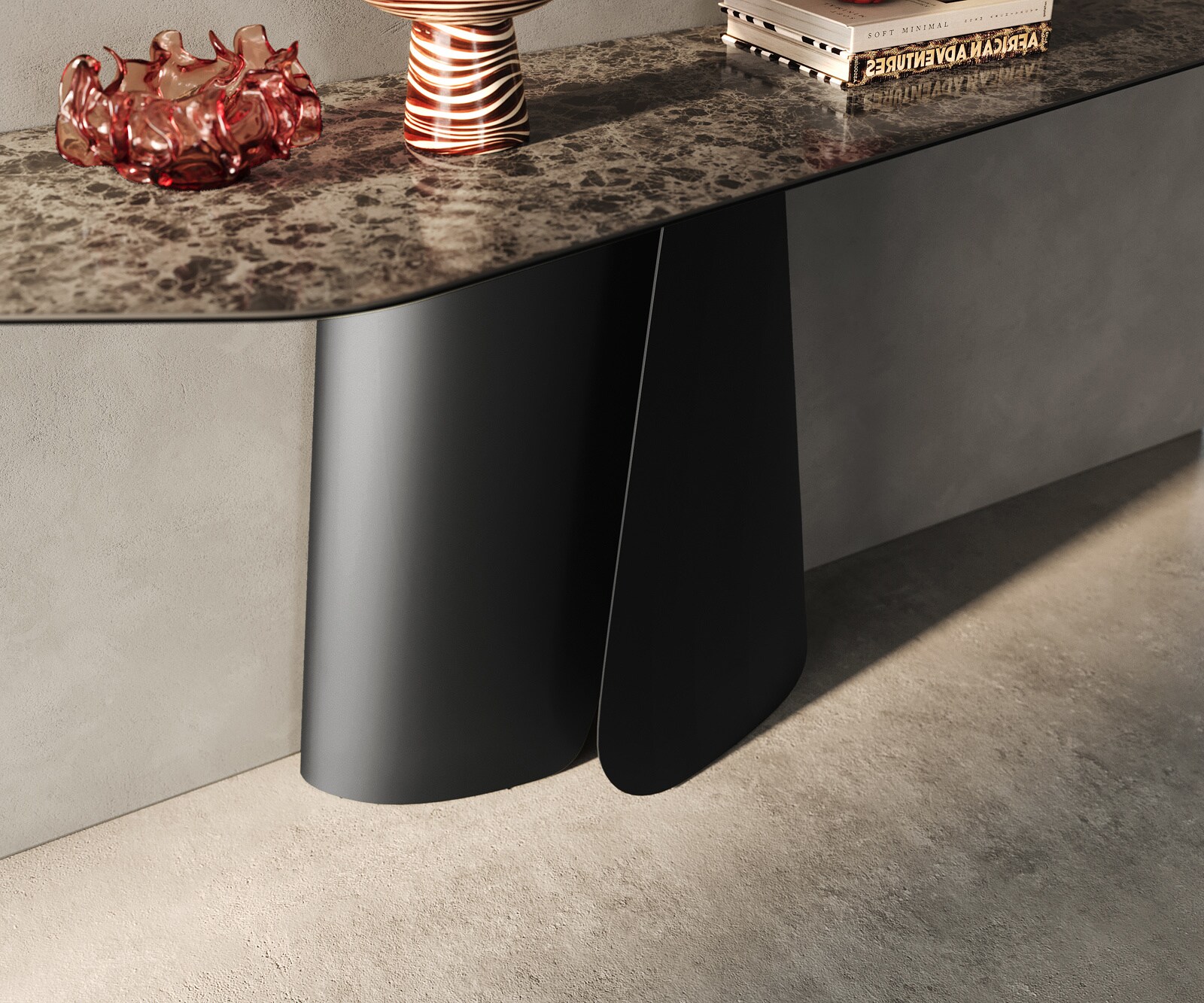 Konsolentisch Edge Polygonal 180x50 cm Keramik Emperador Extra Lucidato Dunkelbraun Livos Metall Schwarz 5