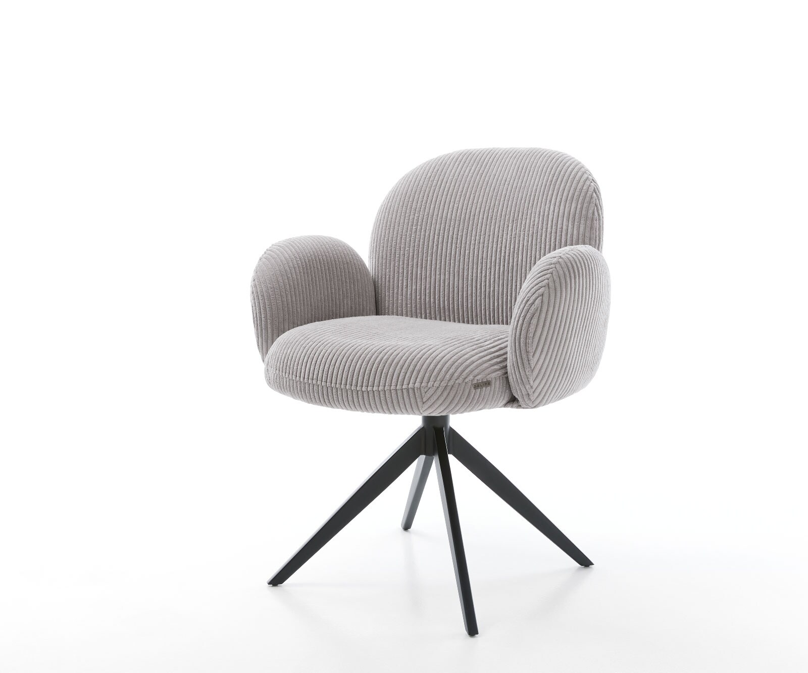 Drehstuhl Nube-Flex mit Armlehnen Cord Silbergrau Kreuzgestell breit Schwarz 360° drehbar Taschenfederkern