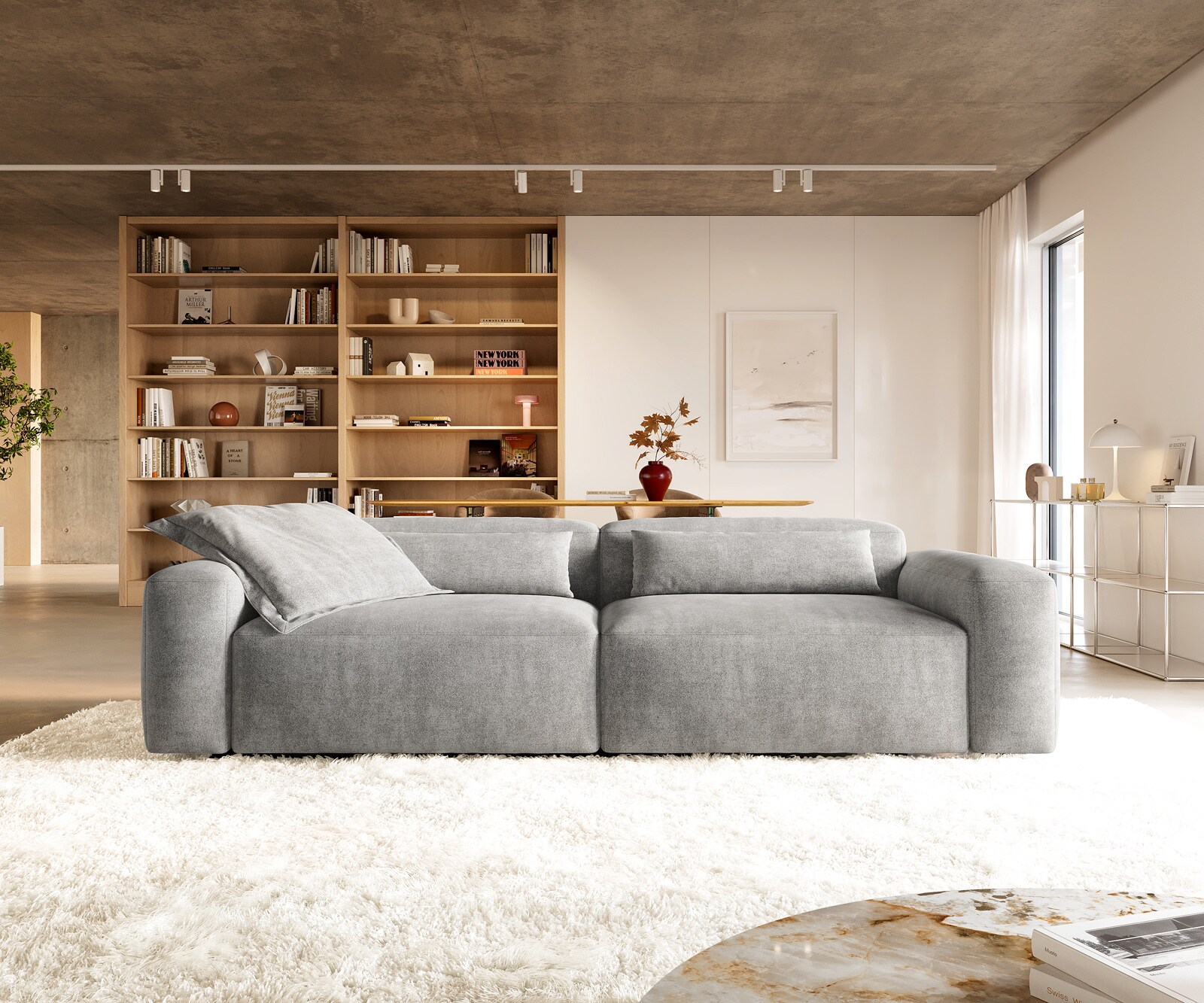 Big-Sofa Freestyle 280x110 cm Strukturstoff Soft Grau Kappnaht 1