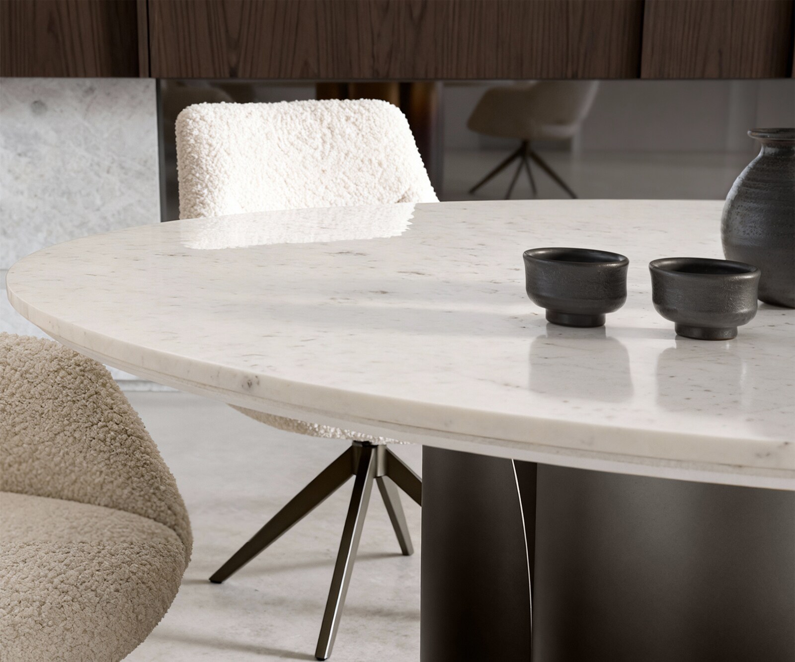 Esstisch Adenza Rund 140x140 cm Marmor Weiß Metall Silber Fusion Finish 6