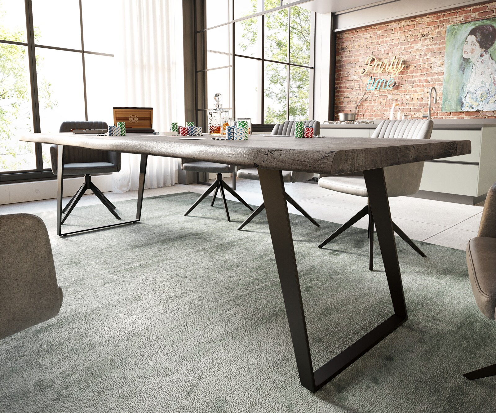Esstisch Edge 260x100 XL Akazie Platin Metall Schräg Schwarz Live-Edge 3