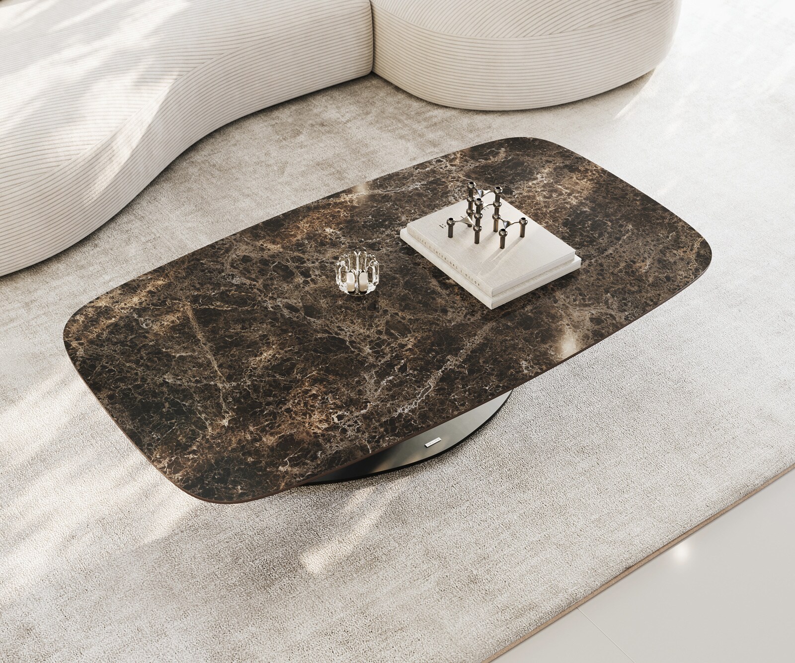 Couchtisch Edge Boot 140x80 cm Keramik Laminam® Emperador Extra Lucidato Dunkelbraun Vibany Metall Schwarz 3