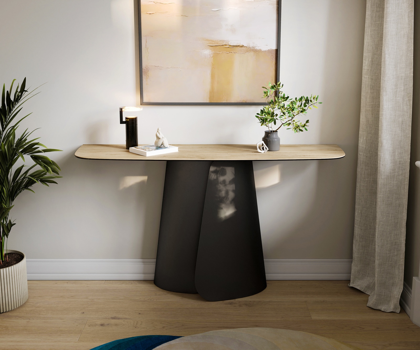 Konsolentisch Edge Boot 140x40 cm Keramik Laminam® Sabbia Eichefarbig Livos Metall Schwarz