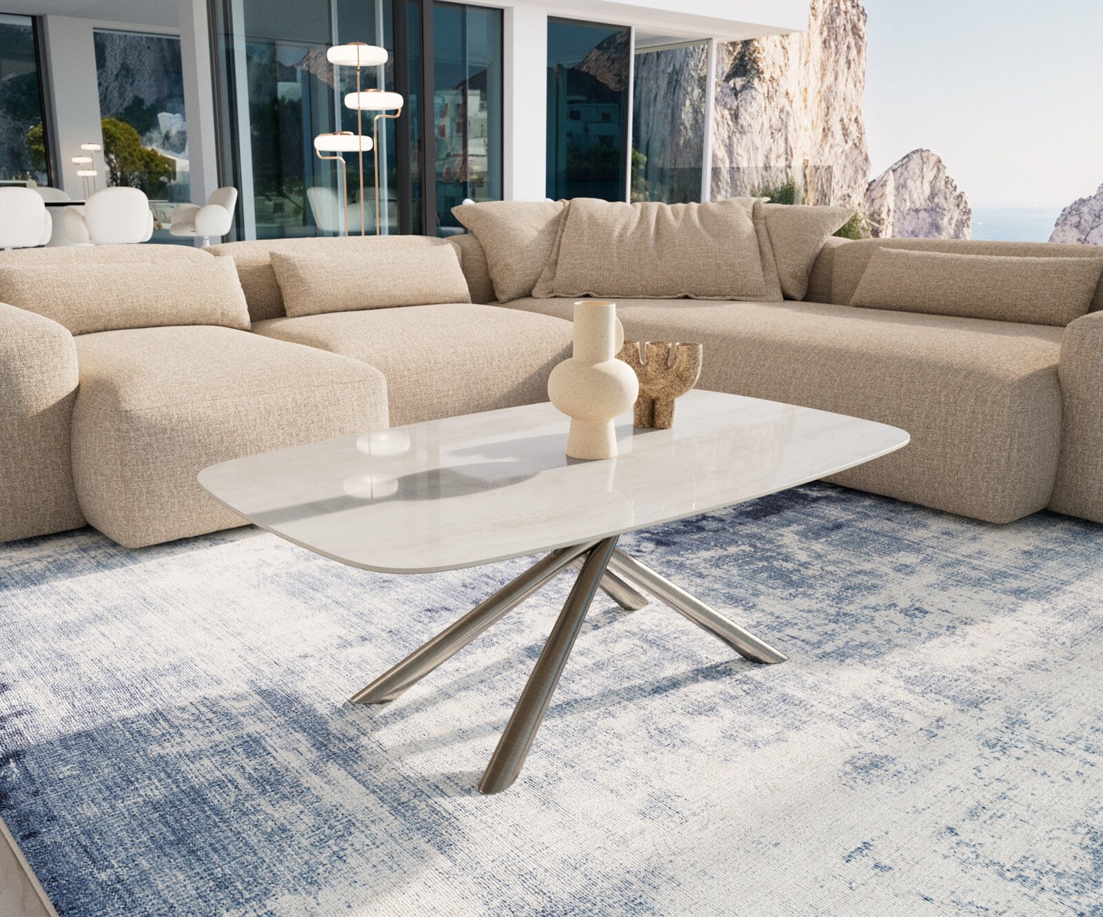 Couchtisch Edge Boot 120x70 cm Keramik Onyx Champagne Sarity Edelstahl gebürstet 1