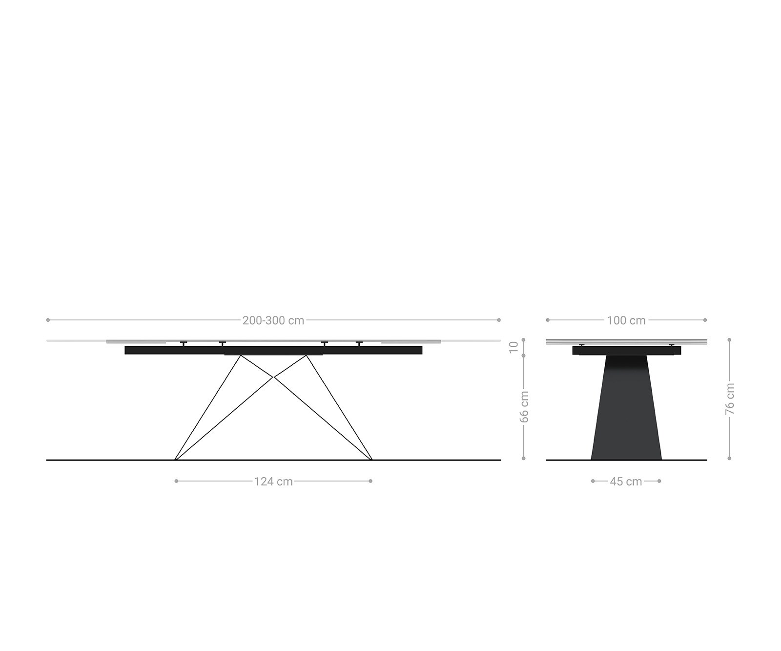 Esstisch Edge 200-300x100 Keramik Laminam®Nero Greco Anthrazit V-Gestell Flachstahl Schwarz ausziehbar 6