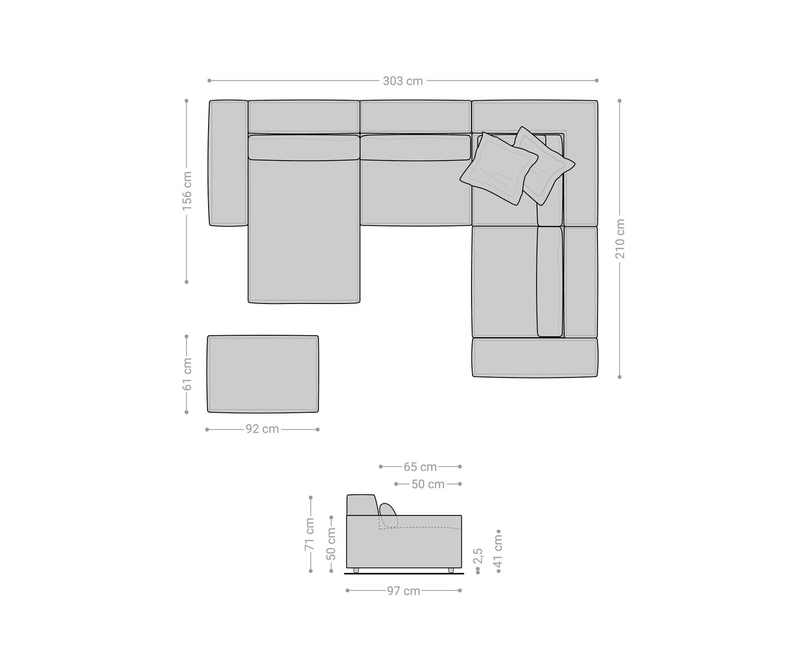 Wohnlandschaft Sirpio 300x210 cm Mikrofaser Schwarz Recamiere variabel mit Hocker 8